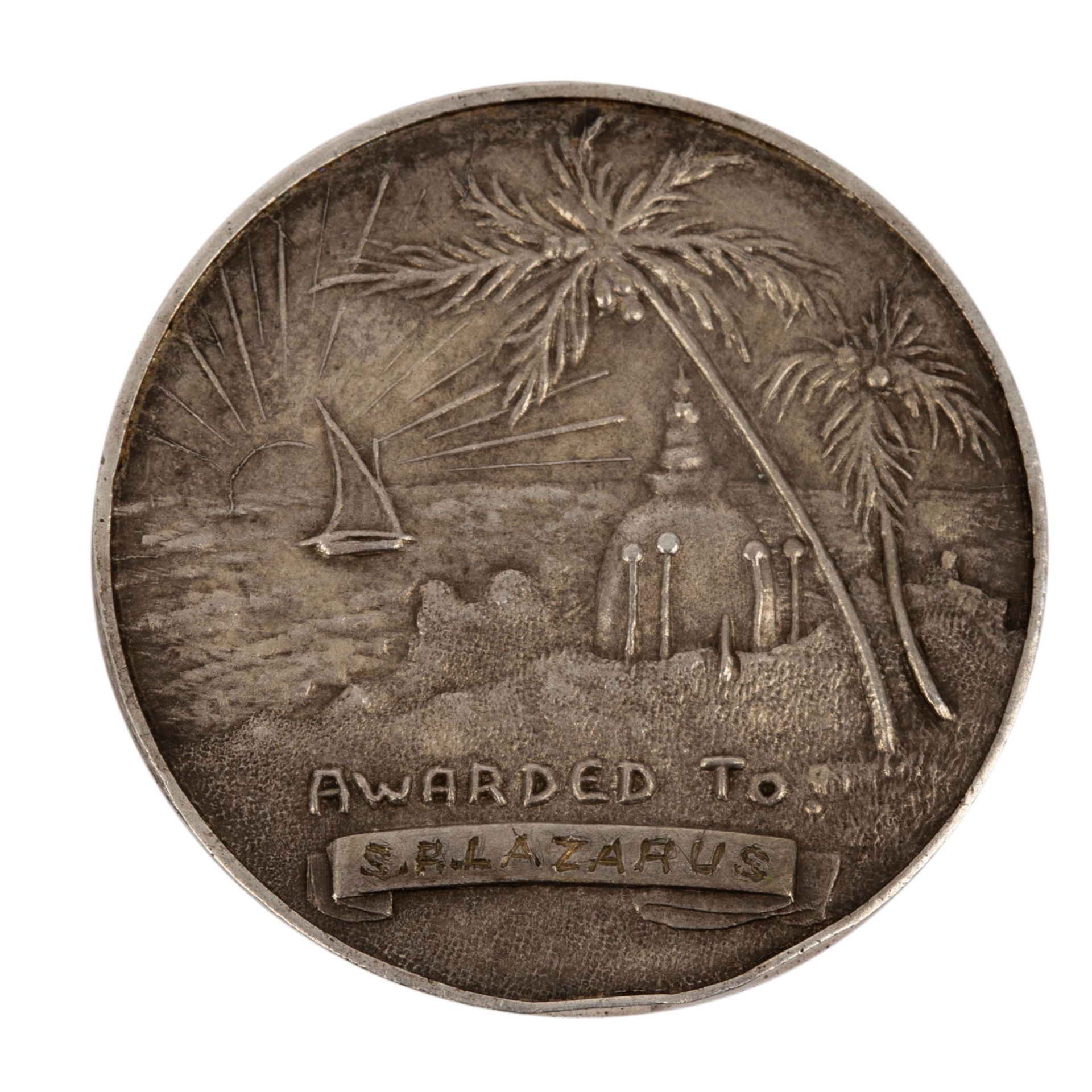 Ceylon - Silberne Preismedaille 1912,All Ceylon Exhibition, Av: Frau hält Kranz, Elef - Bild 2 aus 2