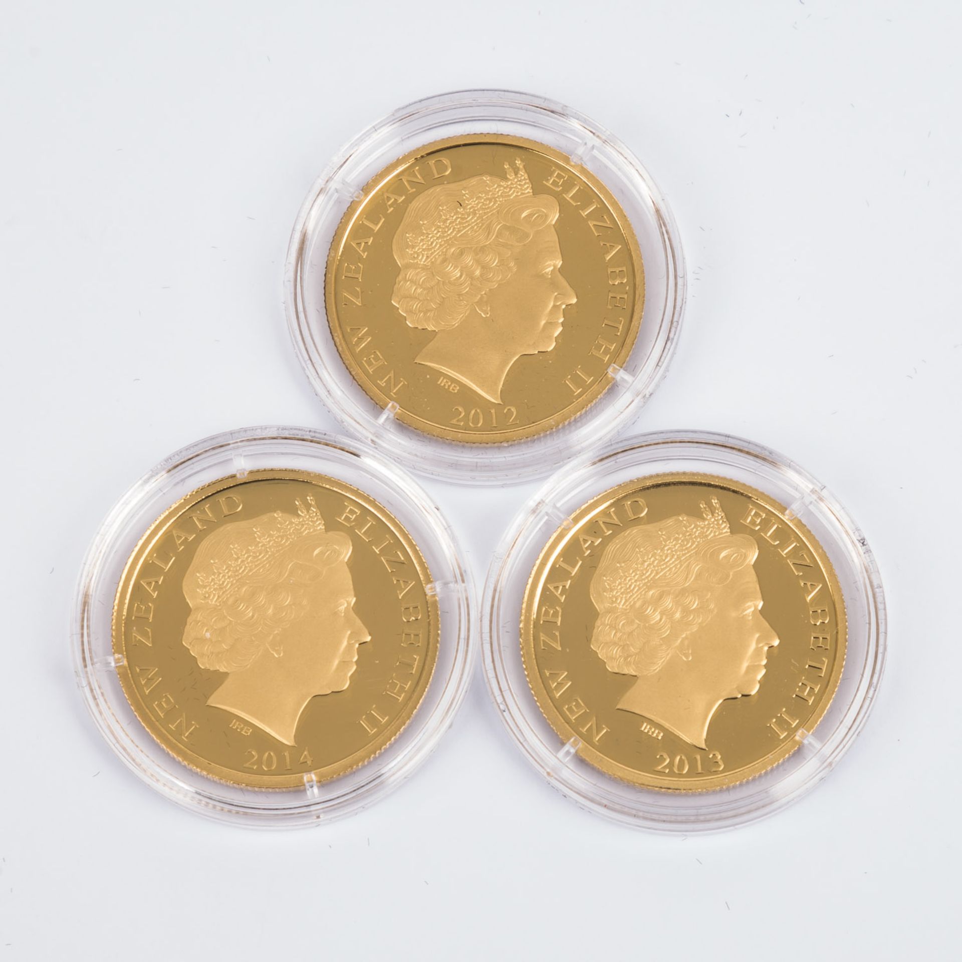 3 x Neuseeland in GOLD -3 x Neuseeland - 10 Dollars der Jahre 2012/2013/2014, Kiwi Tre - Image 2 of 3