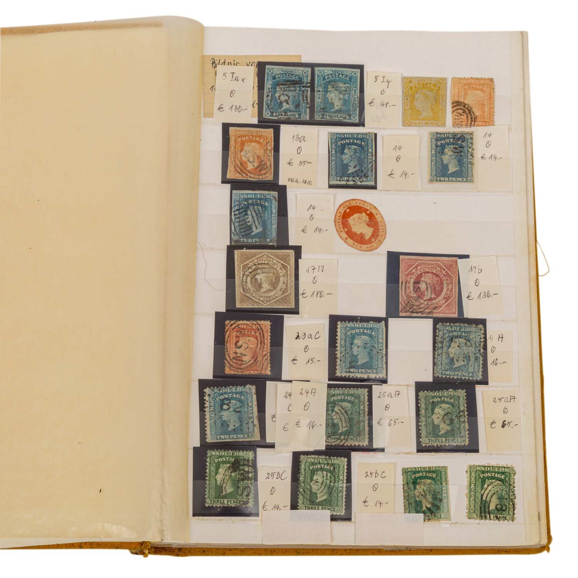 Briefmarkenalbum Australische Staaten 1851Neusüdwales. EInsteckbuch mit schönem Mark