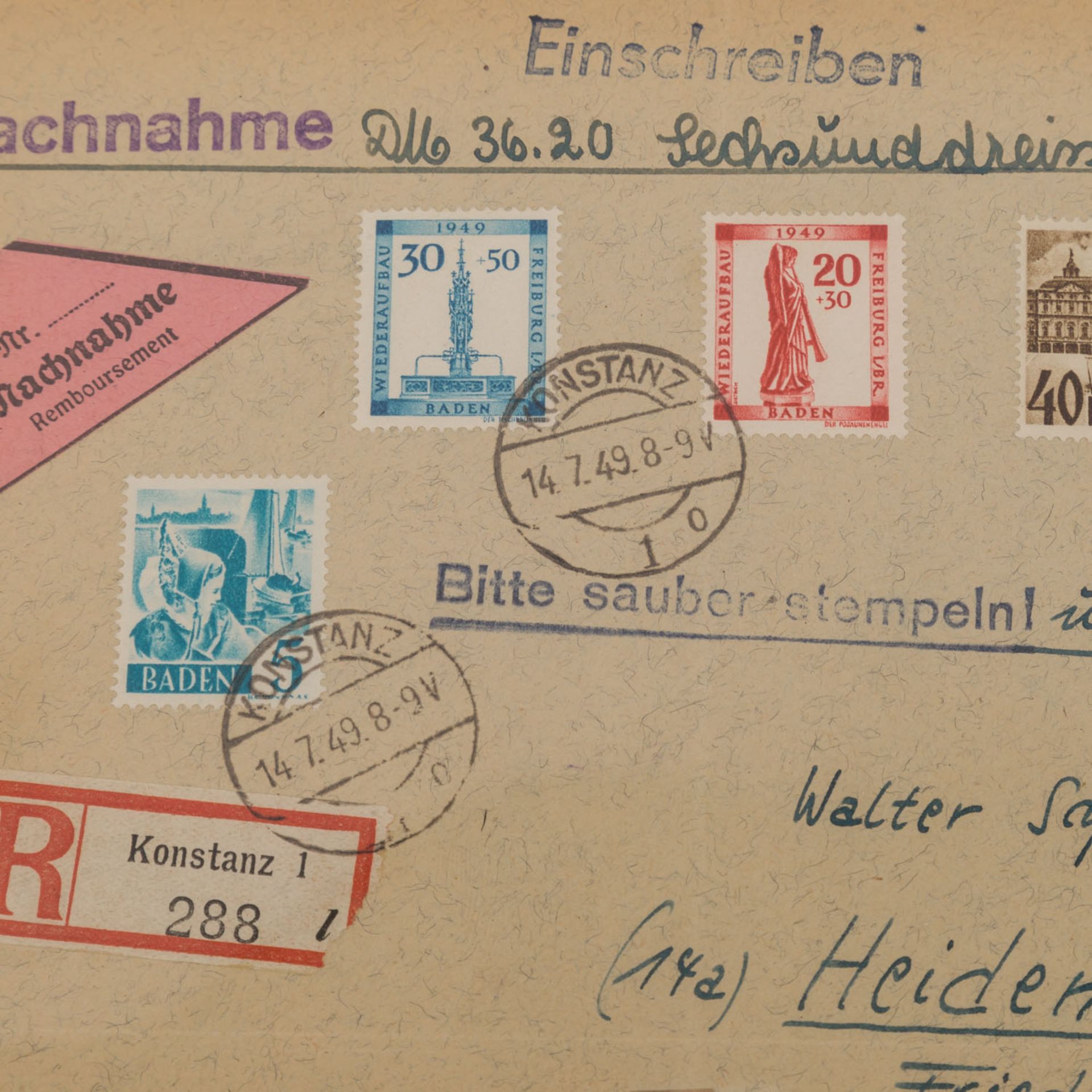 Französische Zone, Baden: 1949, So.-Ausgabe DRK'Deutsches Rotes Kreuz', Mi.-Nr. 44 A - Bild 2 aus 2