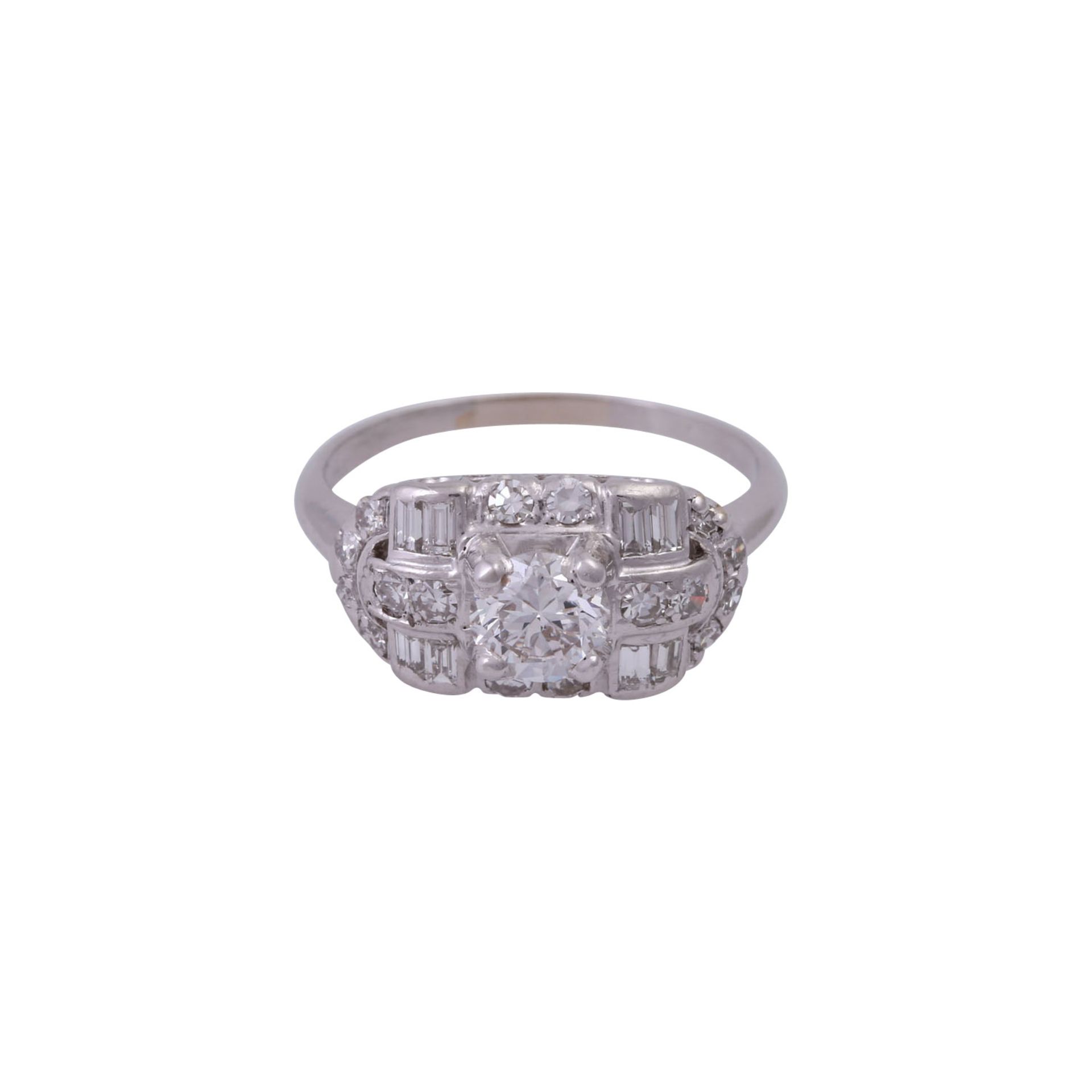 Ring mit Diamanten zus. ca. 1,2 ctdavon zentral 1 Altschliffdiam. ca. 0,6 ct, FW-WEIß (G-H)/SI, 16