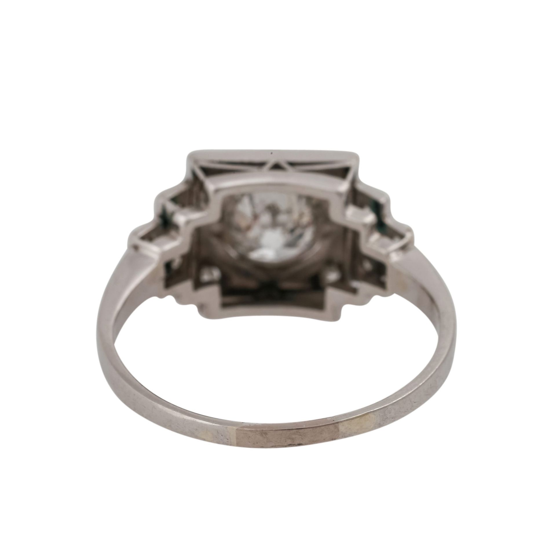 Art Déco Ring mit Altschliffdiamanten,zentral ca. 0,90 ct, GW (M)/P3, kleine Diamanten zus. ca. 0,14 - Bild 4 aus 4