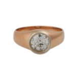 Ring mit Altschliffdiamant ca. 1,25 ctGW (L)/VS, keine Fluoreszenz, RG 14K, RW: 53, 2. H. 20. Jh.,