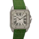 CARTIER Santos 100 Armbanduhr, Ref. 2656.Edelstahl. Automatic-Werk. Original-Lederband mit