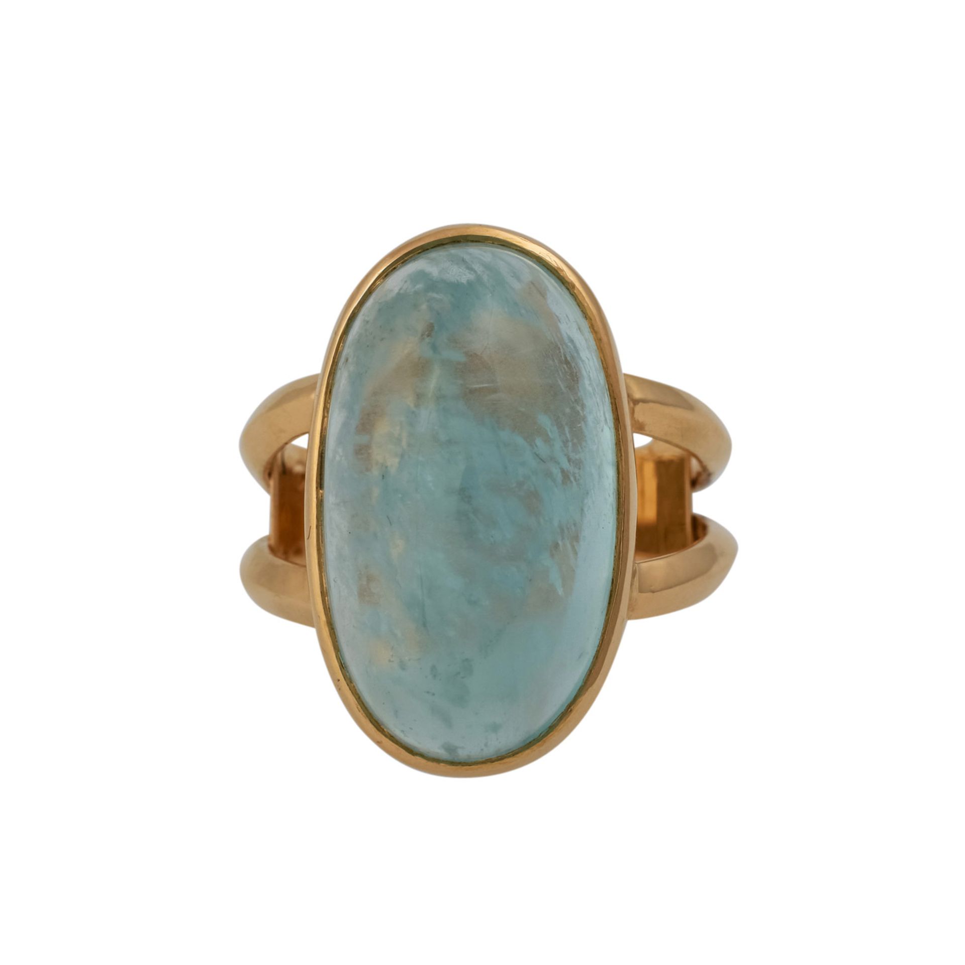 Ring mit Aquamarin im Cabochonschliff,oval ca. 22x12 mm, RSG 18K, RW: ca. 57 mit