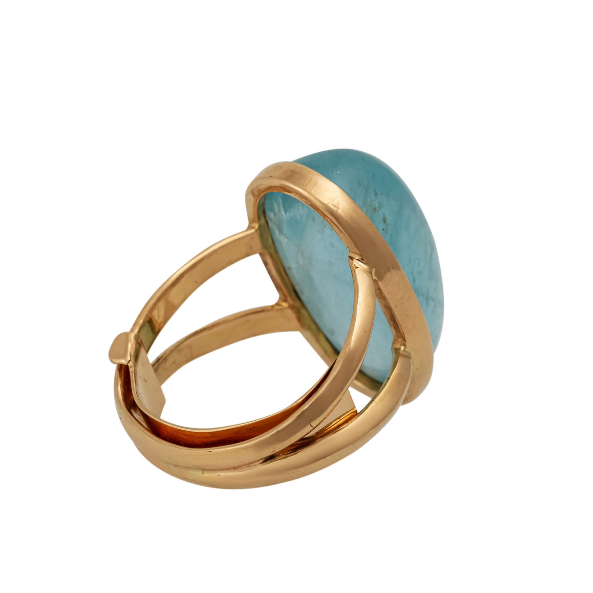 Ring mit Aquamarin im Cabochonschliff,oval ca. 22x12 mm, RSG 18K, RW: ca. 57 mit - Bild 3 aus 4