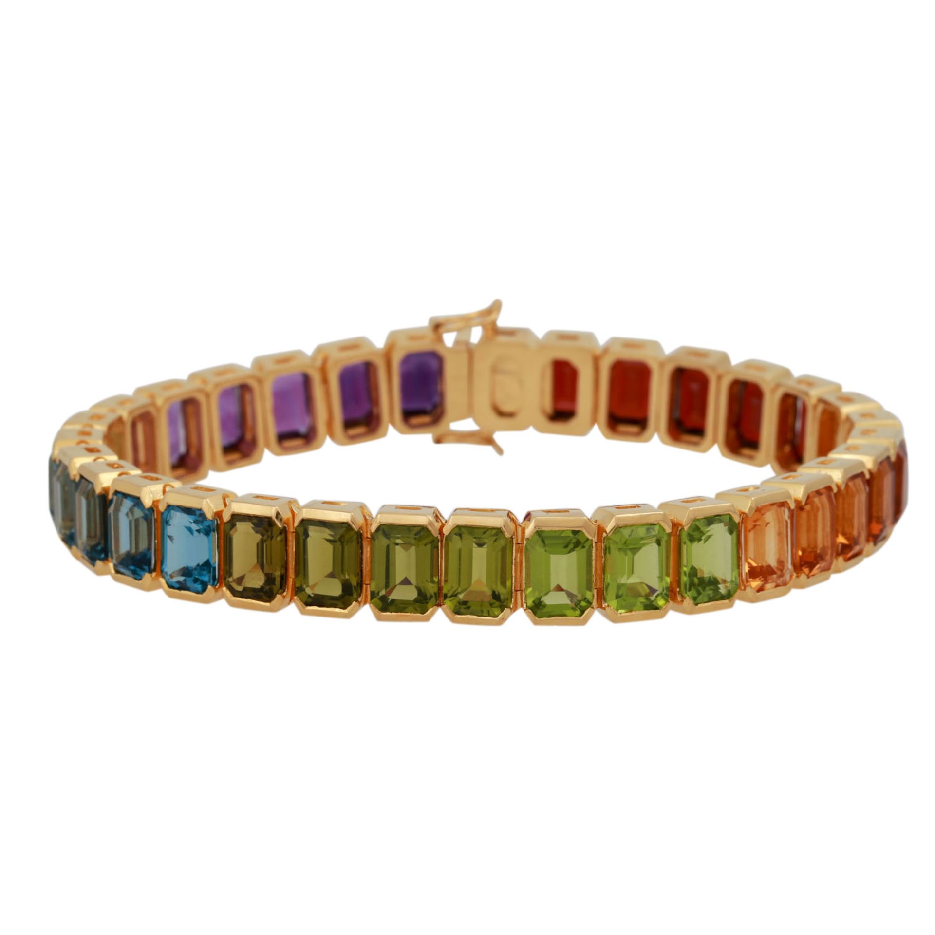 Armband mit diversen Farbsteinen,Amethyst, Topas, Citrin, Peridot, Granat, GG 18K, L: ca. 21 cm,