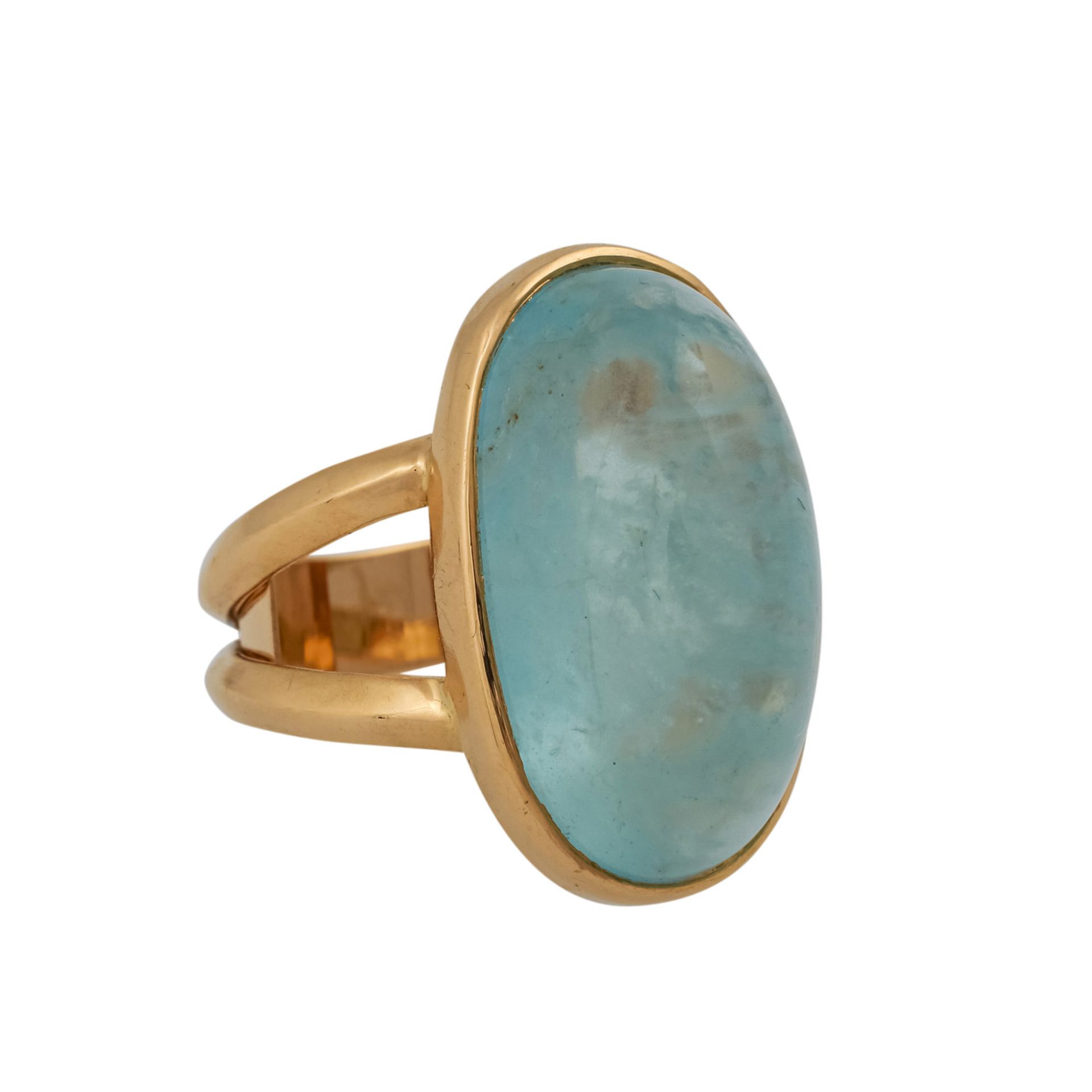 Ring mit Aquamarin im Cabochonschliff,oval ca. 22x12 mm, RSG 18K, RW: ca. 57 mit - Bild 2 aus 4