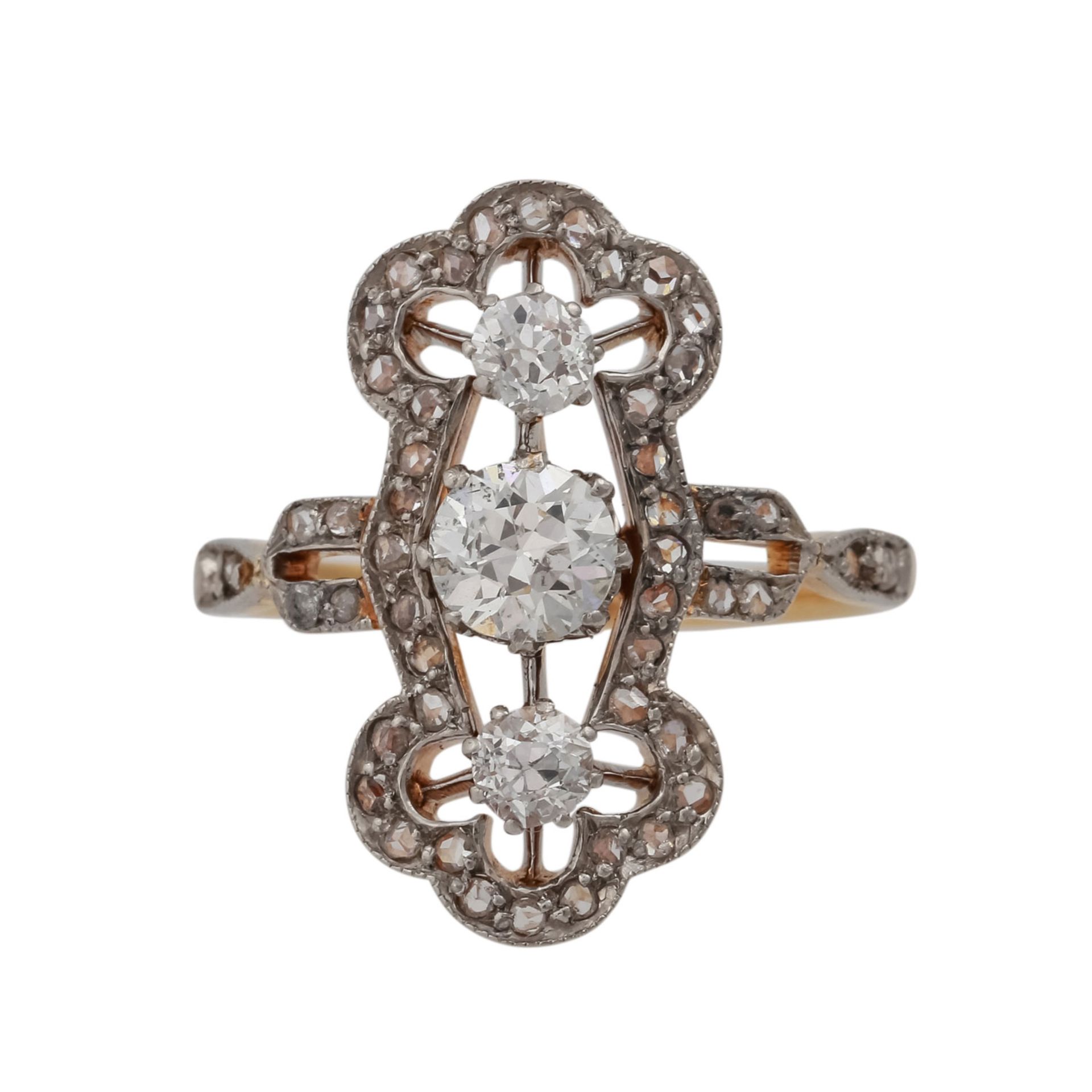 Ring im Art Déco Stil mit Diamanten ca. 0,8 ct,WEISS-LGW (H-J)/VS-P1, GG 18K, RW 54, 20. Jh.,