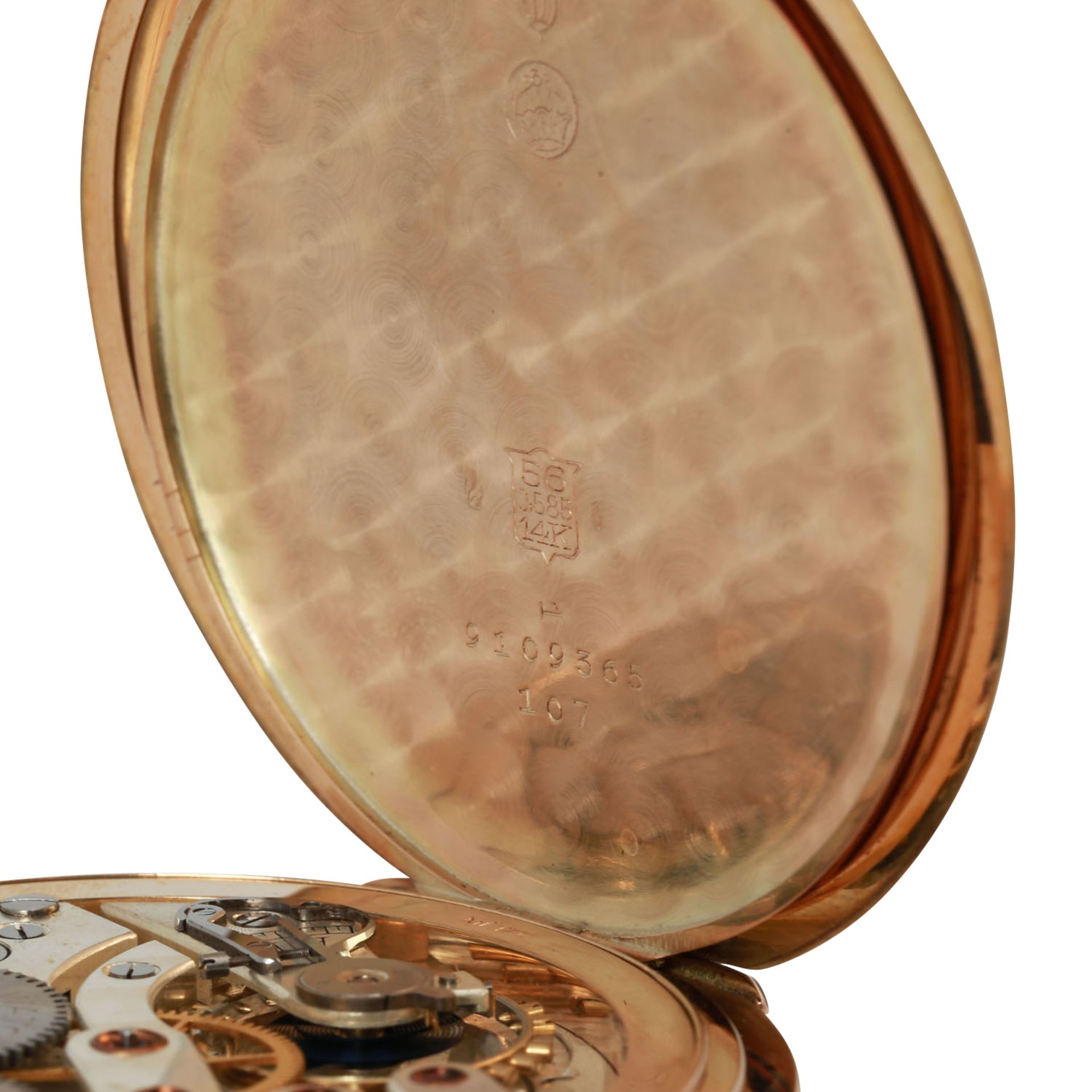TAVANNES Taschenuhr, ca. 1920/30er Jahre.Savonette-Gehäuse in Gold 14K. Goldfarbenes Zifferblatt mit - Bild 5 aus 9