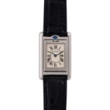 CARTIER Basculante Damenuhr, Ref. 2386.Edelstahl. Quarz-Werk. Original-Lederband mit