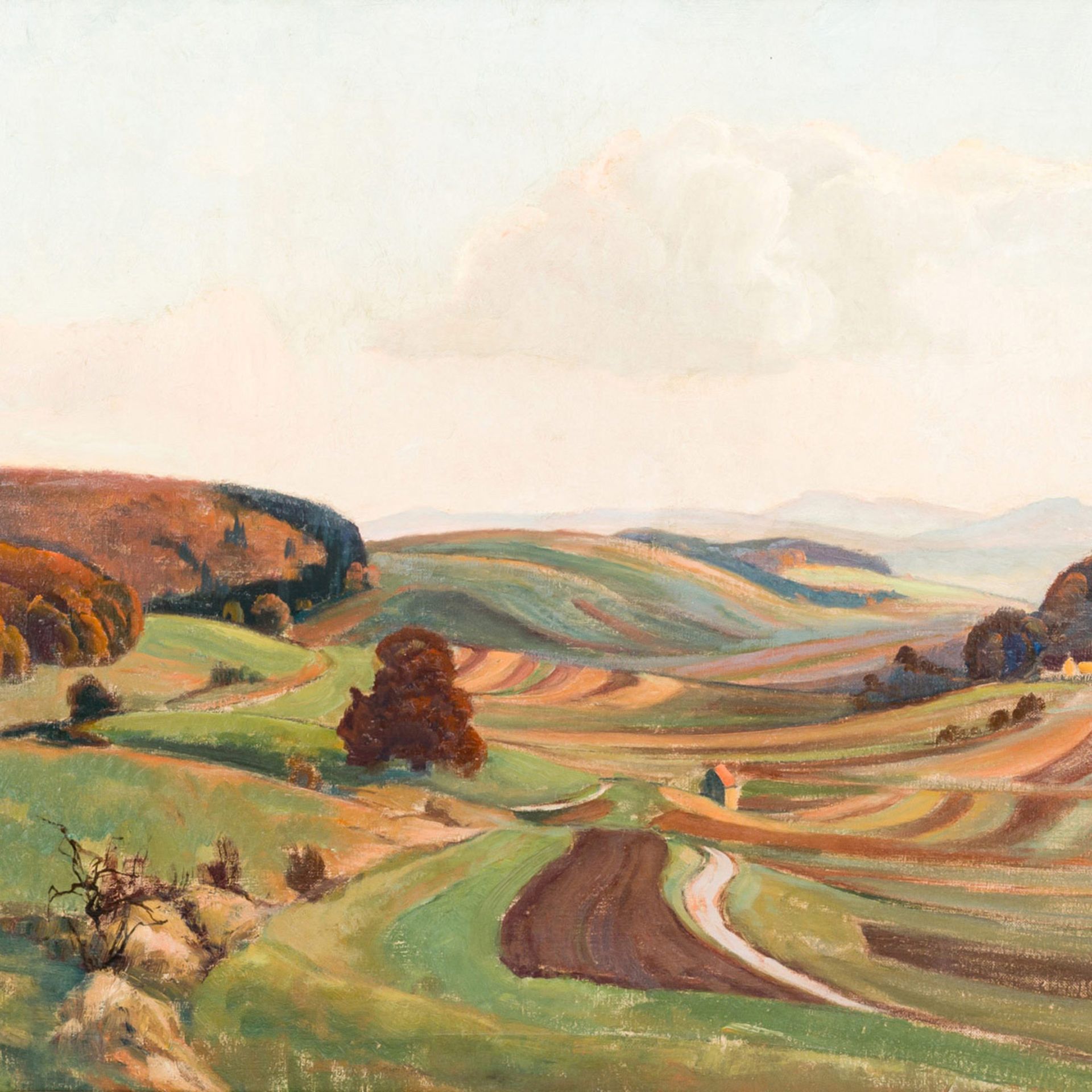 STRICH-CHAPELL, WALTER (1877-1960), "Schwäbische Alb",Blick über die Felder im Tal, u.re signiert '