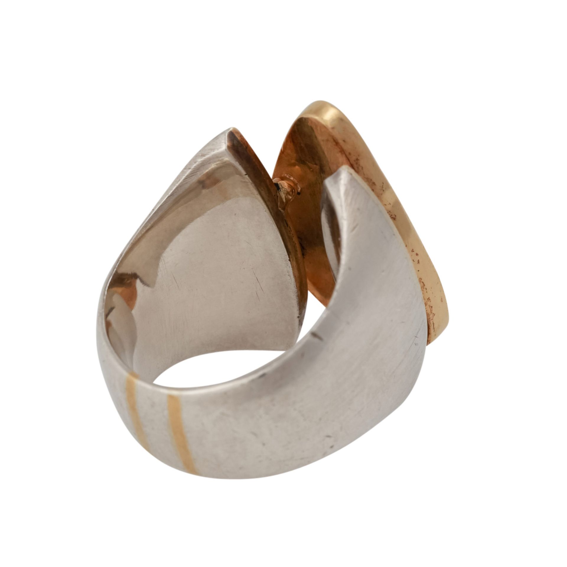 Ring mit Opaltriplette ca. 23x13 mmin Goldfassung 18K, Ringschiene aus Silber mit GG 18K, RW: 55, - Bild 3 aus 4
