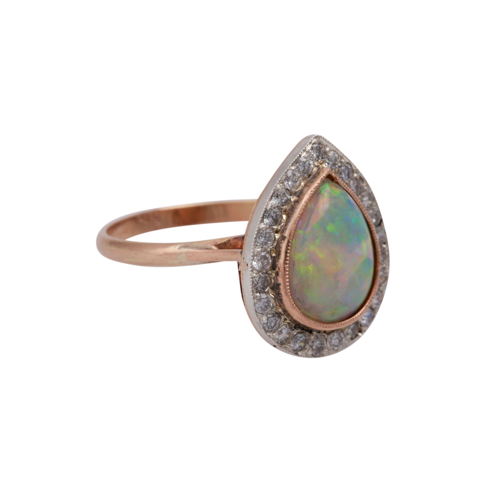 Ring mit Opal im Tropfenschliff entouriert von Brillanten, - Image 2 of 5