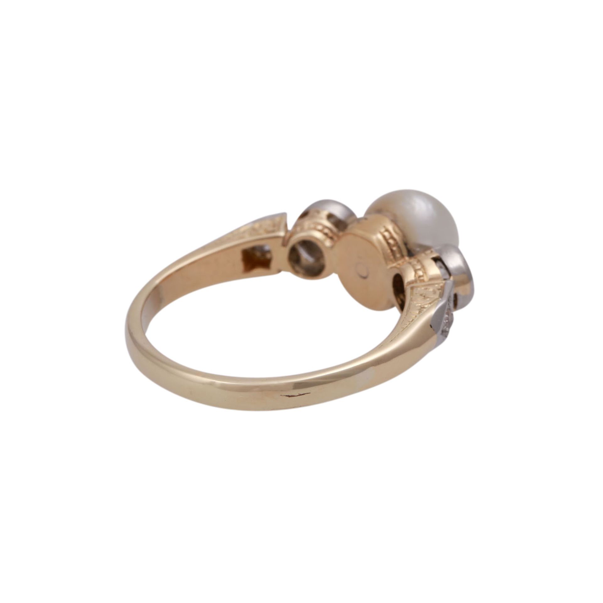Ring mit Perle und 4 Altschliffdiamanten, zus. ca. 0,4 ct, - Bild 3 aus 4