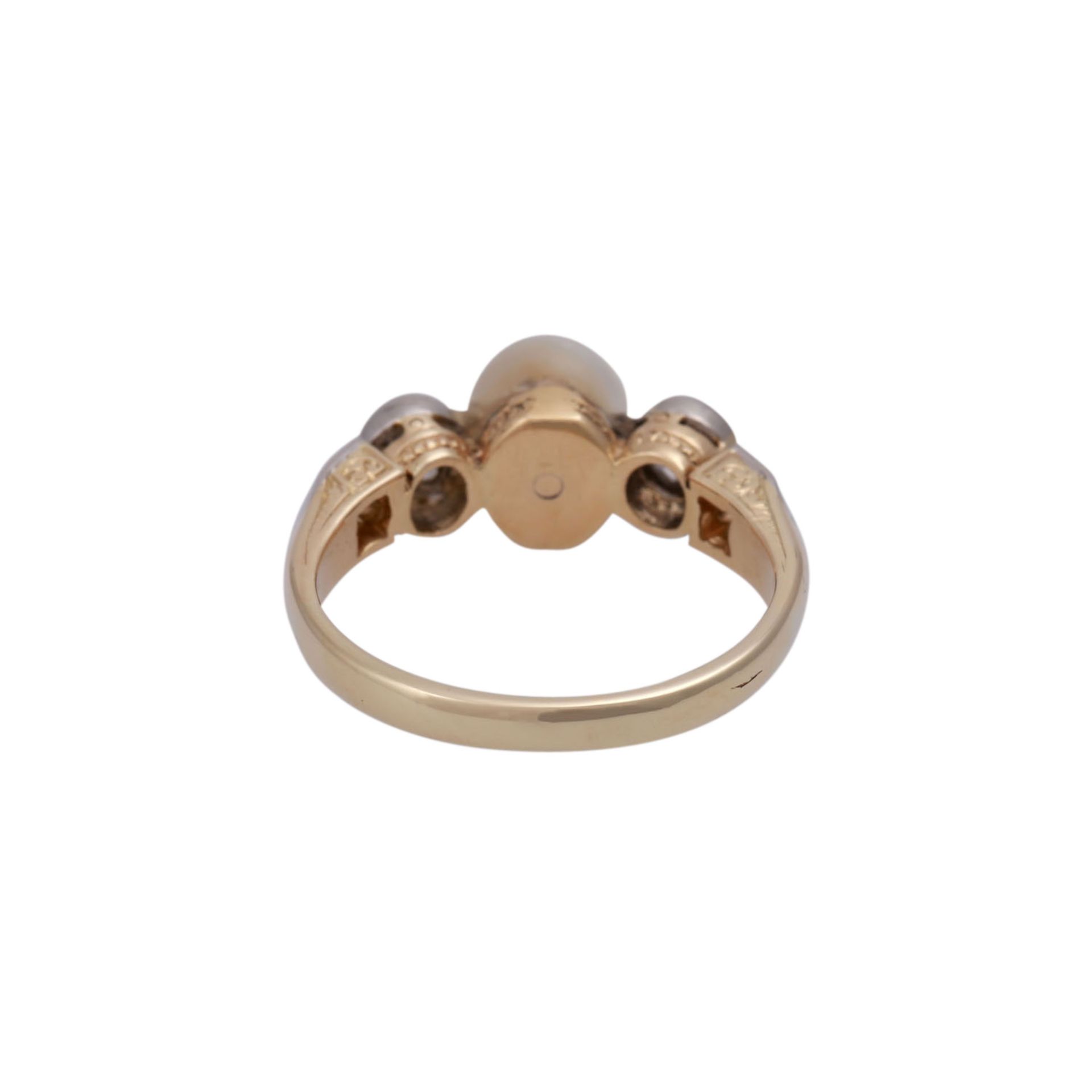 Ring mit Perle und 4 Altschliffdiamanten, zus. ca. 0,4 ct, - Bild 4 aus 4