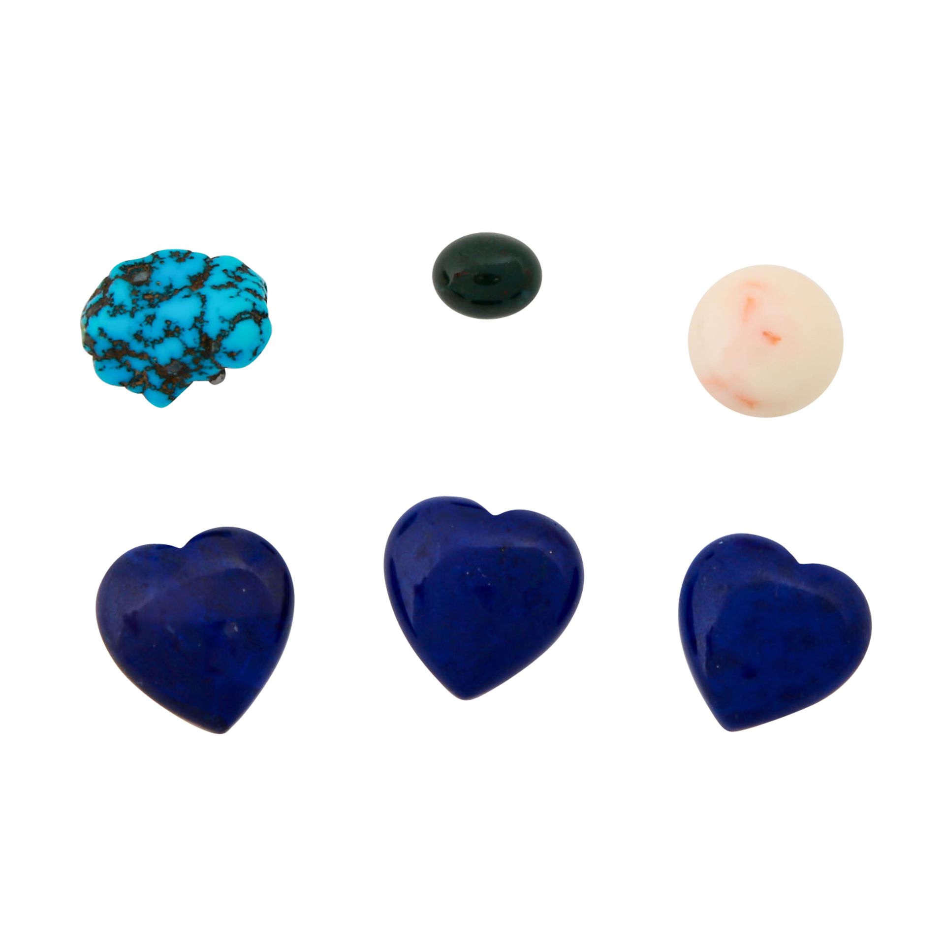 Konvolut verschiedener Edelsteine:3x Lapislazuli Herzen (ca. 10x10 mm), 1 Türkis, 1 - Bild 2 aus 2