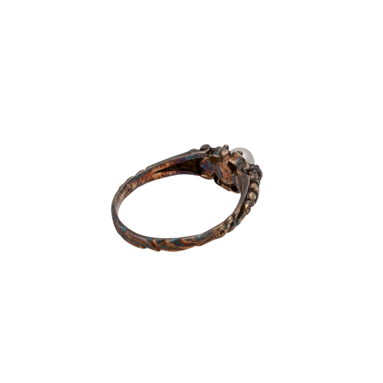 Ring mit Perle und Diamantrosen,Zuchtperle ca. 4,4 mm, GG 14K, Fassungen Silber, RW: 56, Mitte 19. - Image 3 of 4