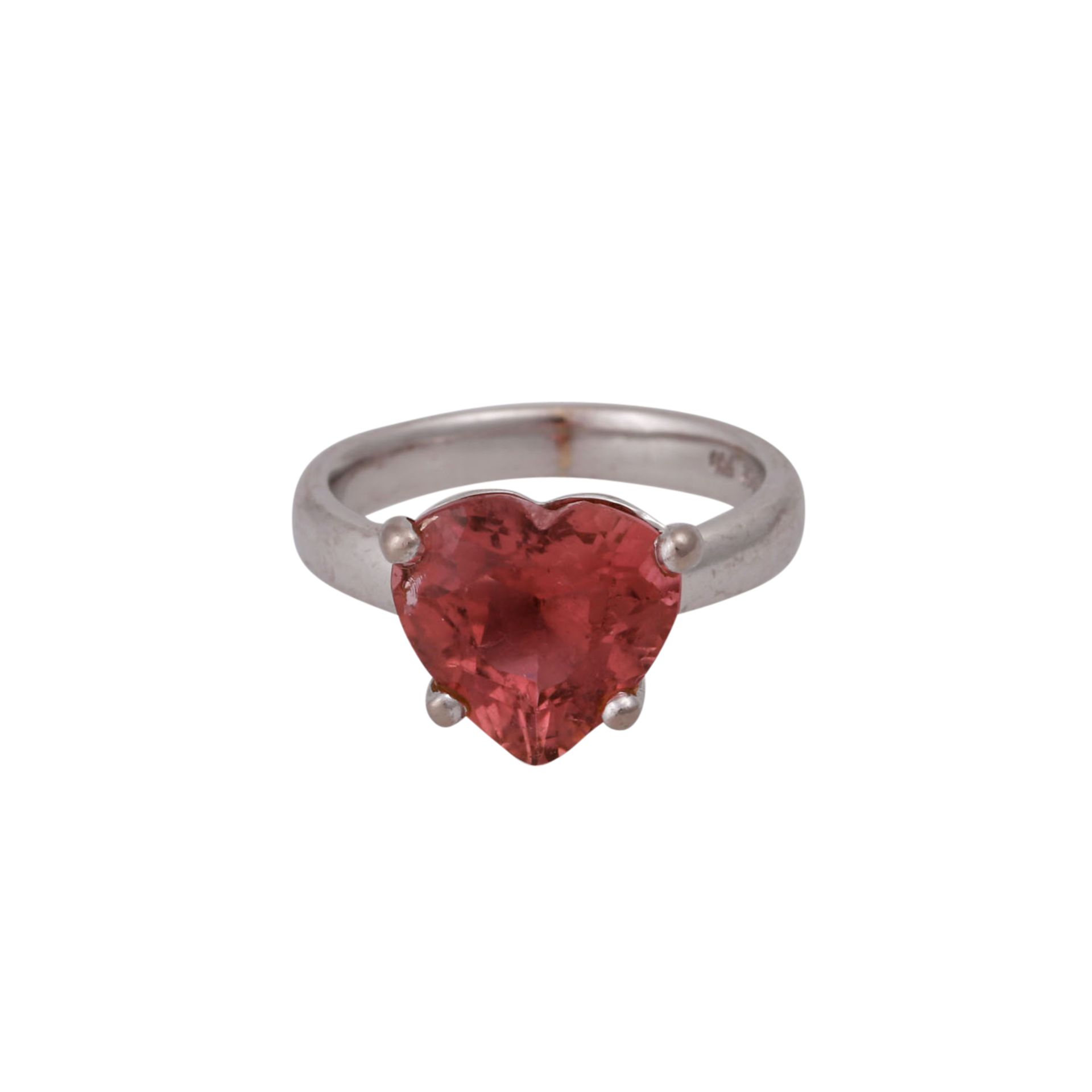 Ring mit Rubellit im Herzschliff ca. 4,5 ct.WG 18K. RW: 52, 20./21. Jh., deutlicheTragespuren an