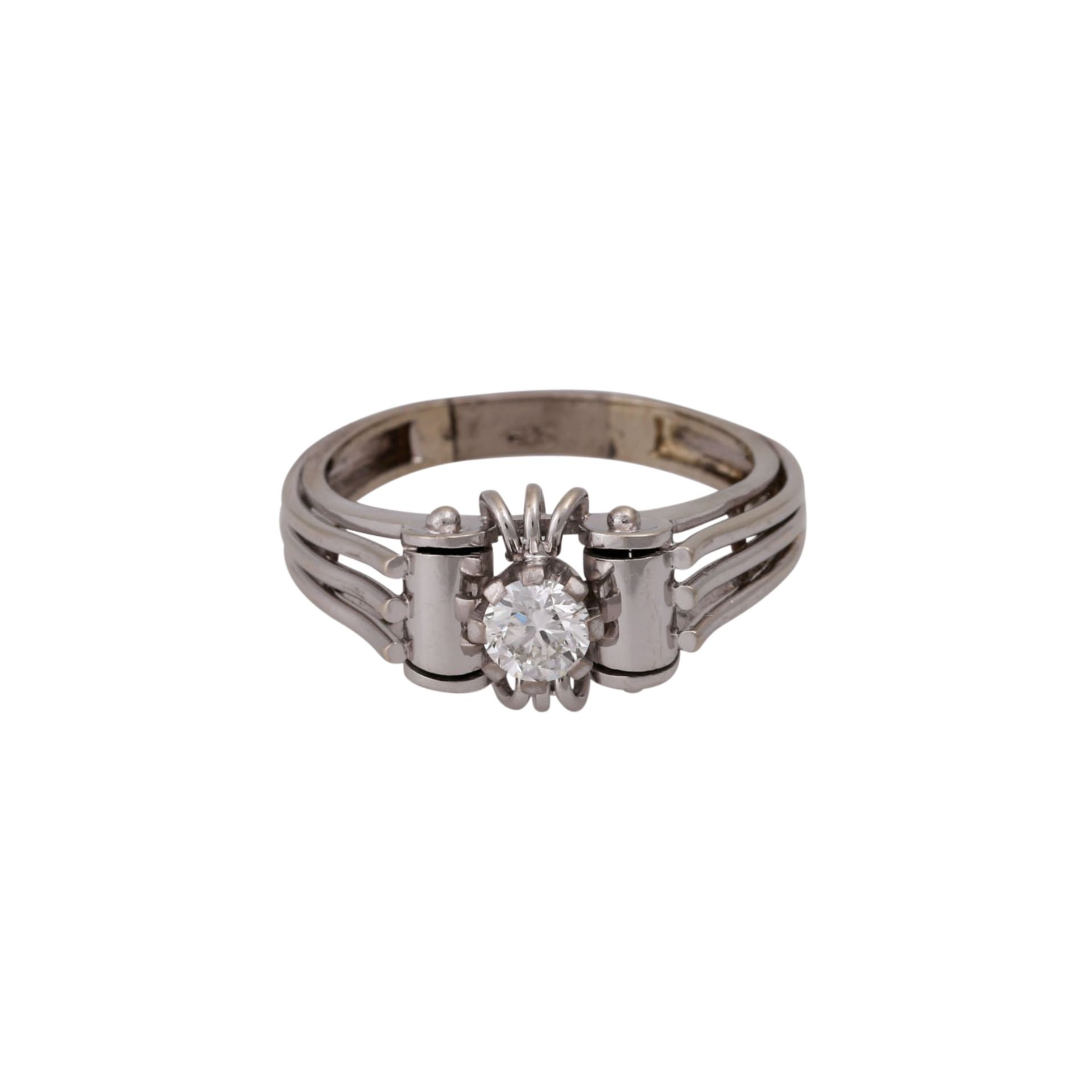 Ring mit Brillant ca. 0,28 ct,ca. WEISS-LGW (H-I)/VVS-VS, WG 14K, RW: 61, 1940er Jahre, Tragespuren,