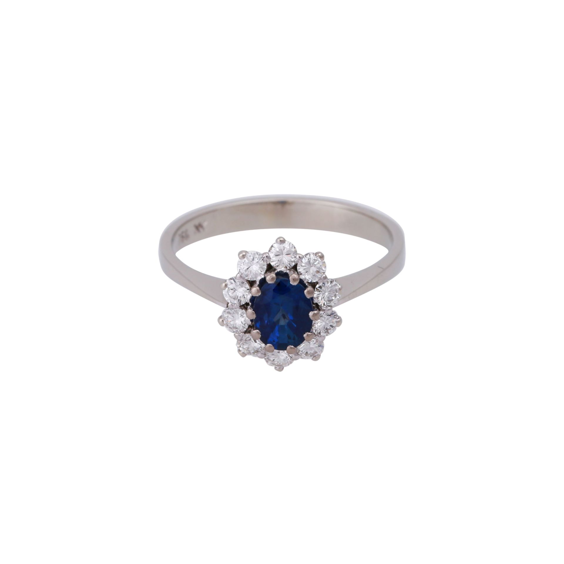 Ring mit Saphir und Brillantenvon zus. ca. 0,4 ct, gute Farbe u. Reinheit, Saphir ca. 1 ct, WG