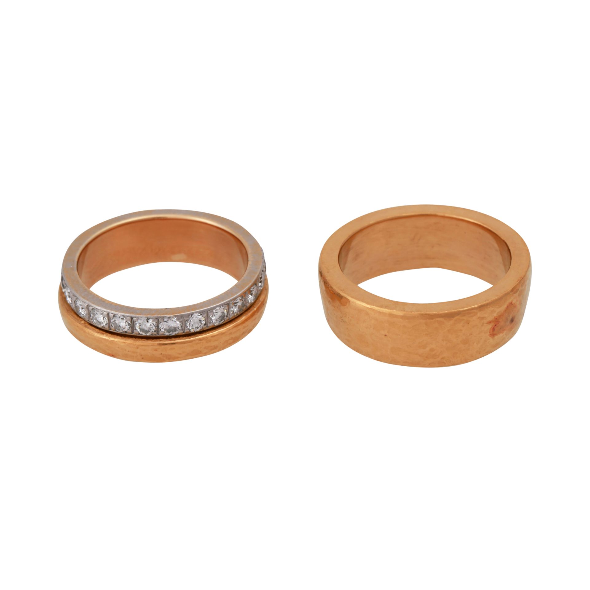 2 Ringe, davon 1 mit Brillantenvon zus. ca. 1,4 ct, gute Farbe u. Reinheit, GG 22,8K+Platin, RW: 56; - Bild 3 aus 5
