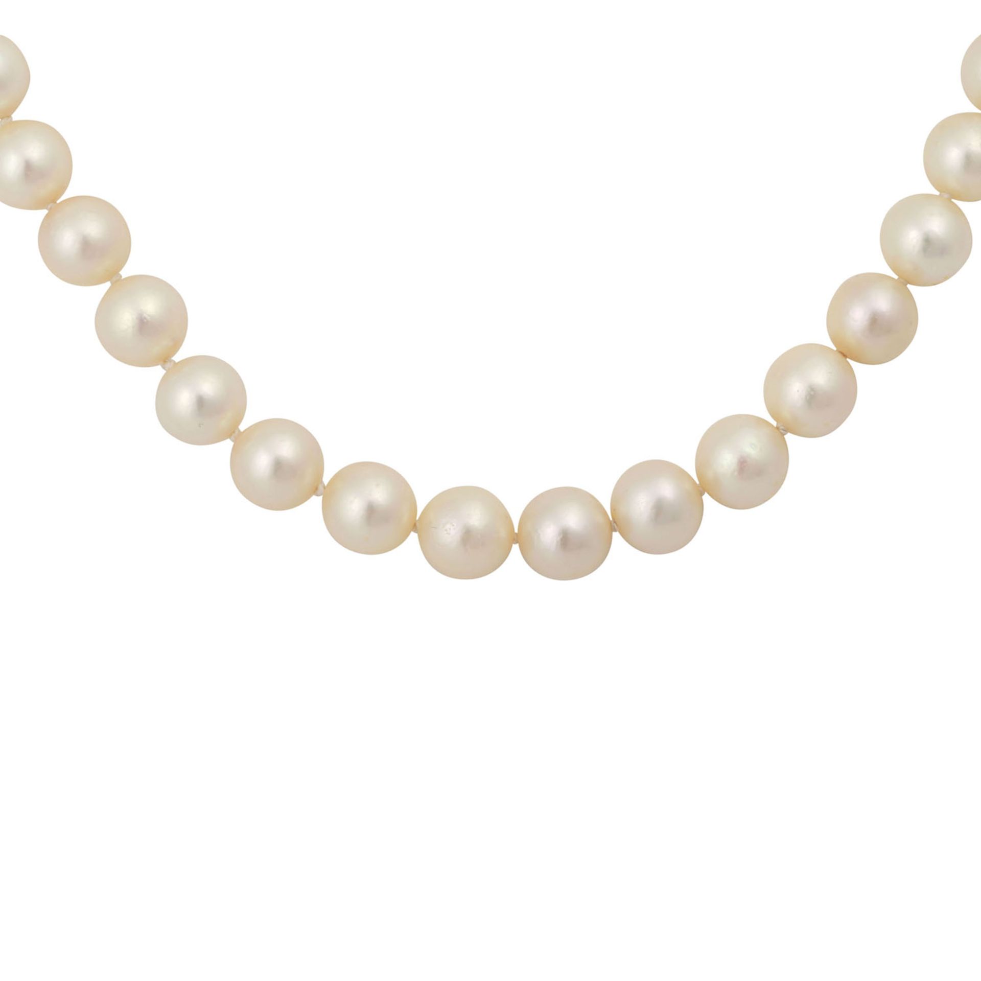 Akoya Perlenkette,Zuchtperlen ca. 8,1-8,2 mm, Schließe WG 14K mit kl. Rubinen, L: ca. 42 cm, 2. H. - Bild 2 aus 4