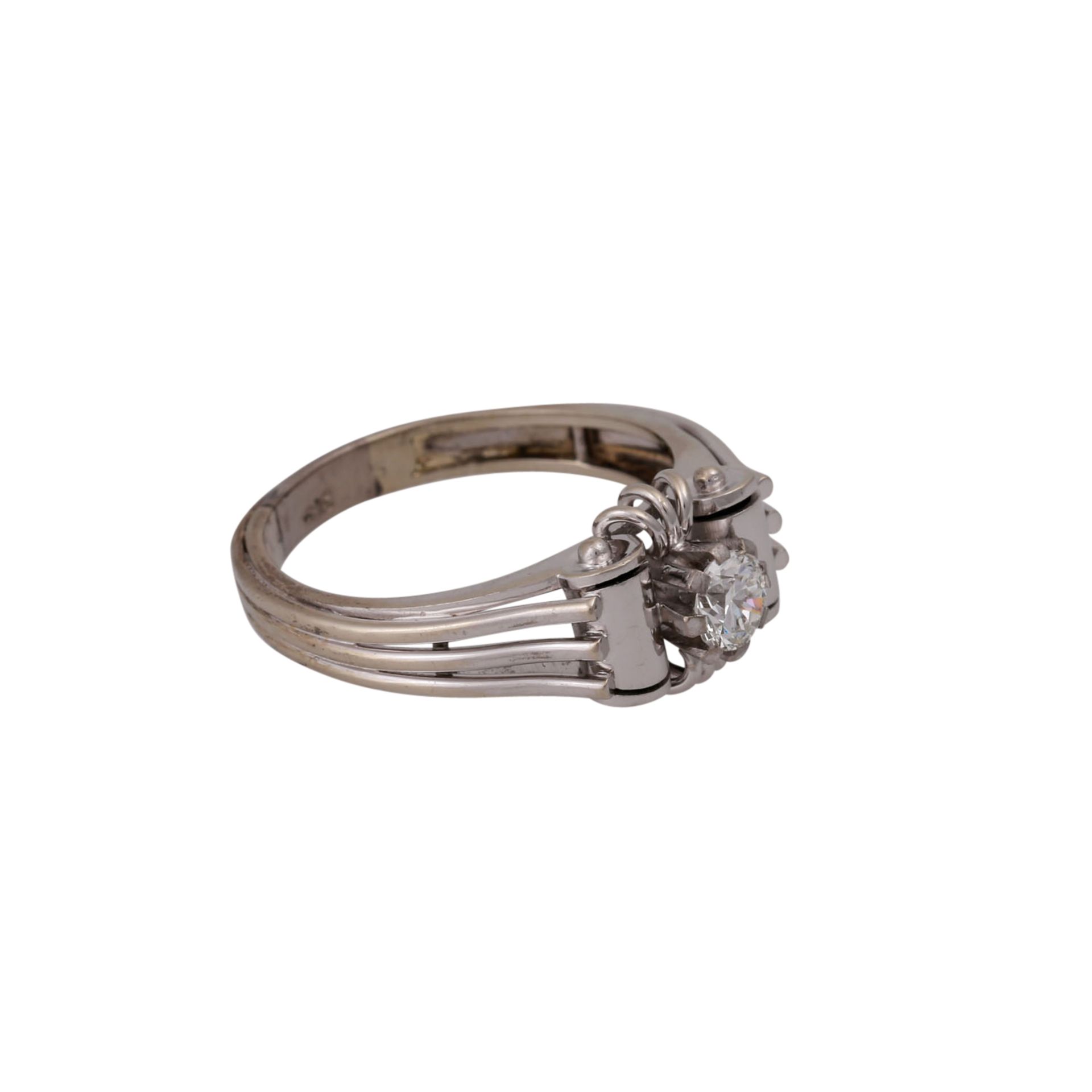 Ring mit Brillant ca. 0,28 ct,ca. WEISS-LGW (H-I)/VVS-VS, WG 14K, RW: 61, 1940er Jahre, Tragespuren, - Bild 2 aus 4