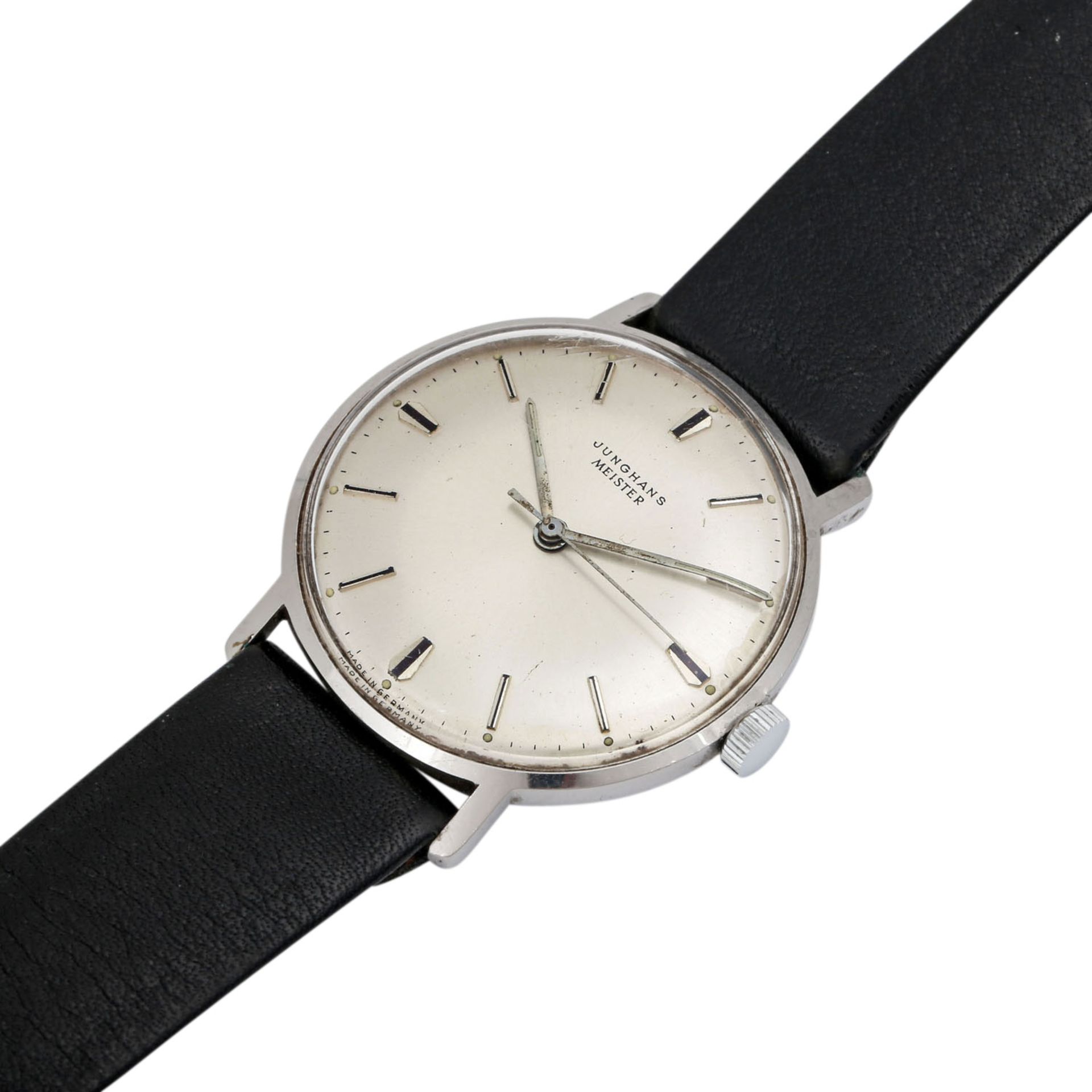 JUNGHANS Meister Vintage. Herrenuhr.Edelstahl. Handaufzug-Werk. Lederband mit Stiftschließe. - Bild 4 aus 5