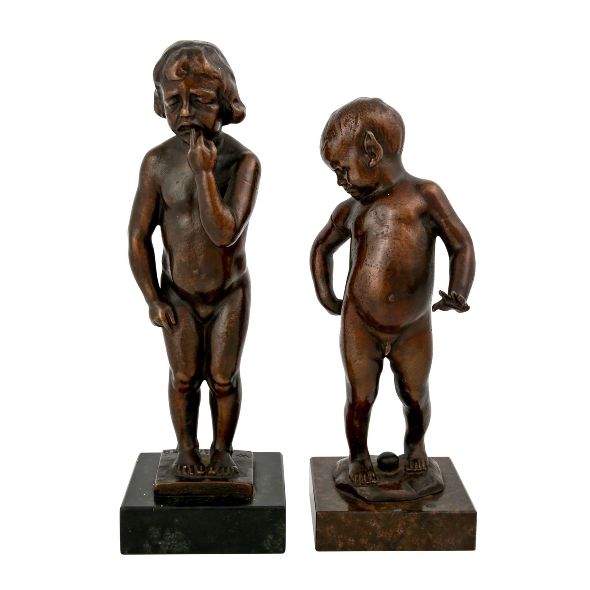 Konvolut 2 Figuren, 20. Jhd.:Bronze, 'Satyr', Giesserei Gladenbeck&Sohn, H. ca. 20cm, 1 Finger
