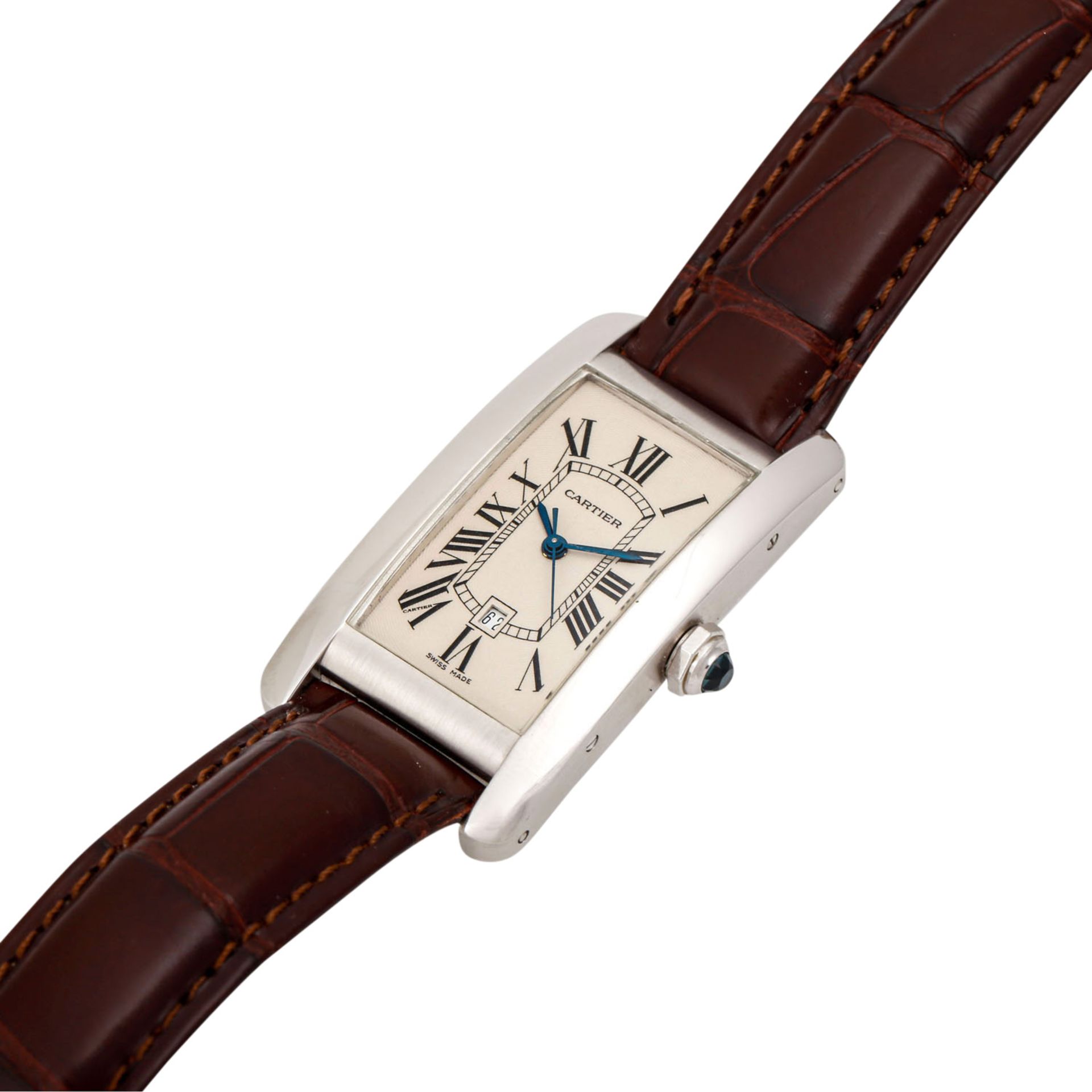 CARTIER Tank Americaine, Ref. 2490. Armbanduhr.Gold 18K. Automatic-Werk. Lederband mit originaler - Bild 4 aus 7