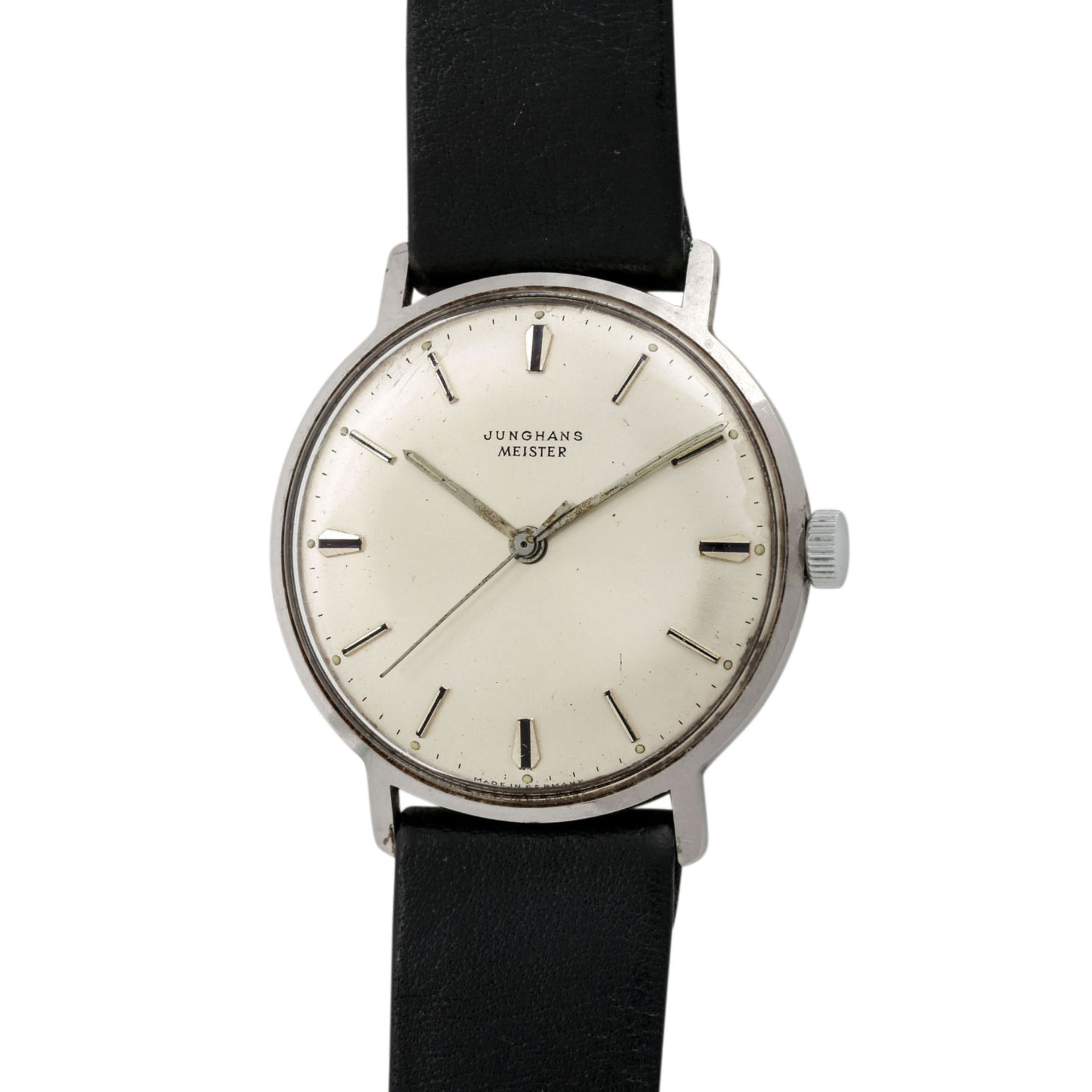 JUNGHANS Meister Vintage. Herrenuhr.Edelstahl. Handaufzug-Werk. Lederband mit Stiftschließe.