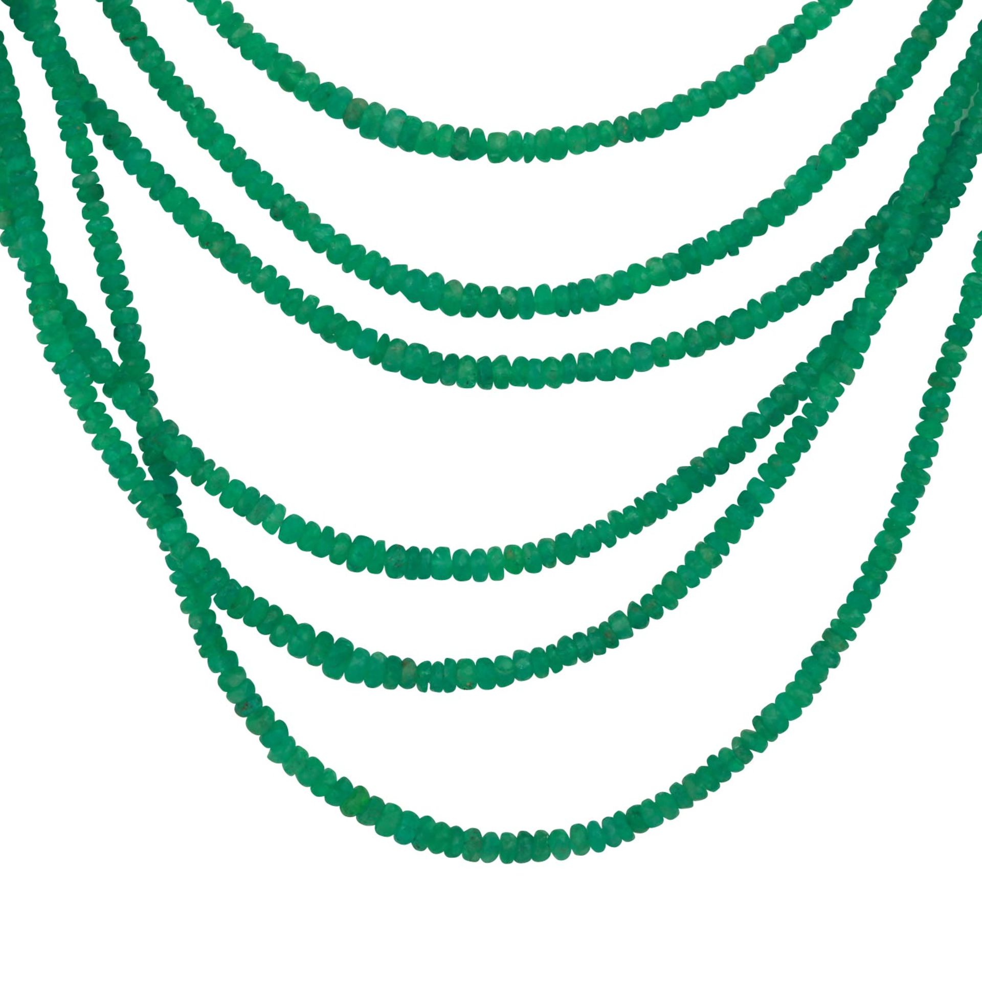 Smaragdcollier 7-reihig,NP: 6.900 €, fac. Rondelle, mit Magnetsteckschließe aus GG 18K, L: ca. 44 - Bild 2 aus 5