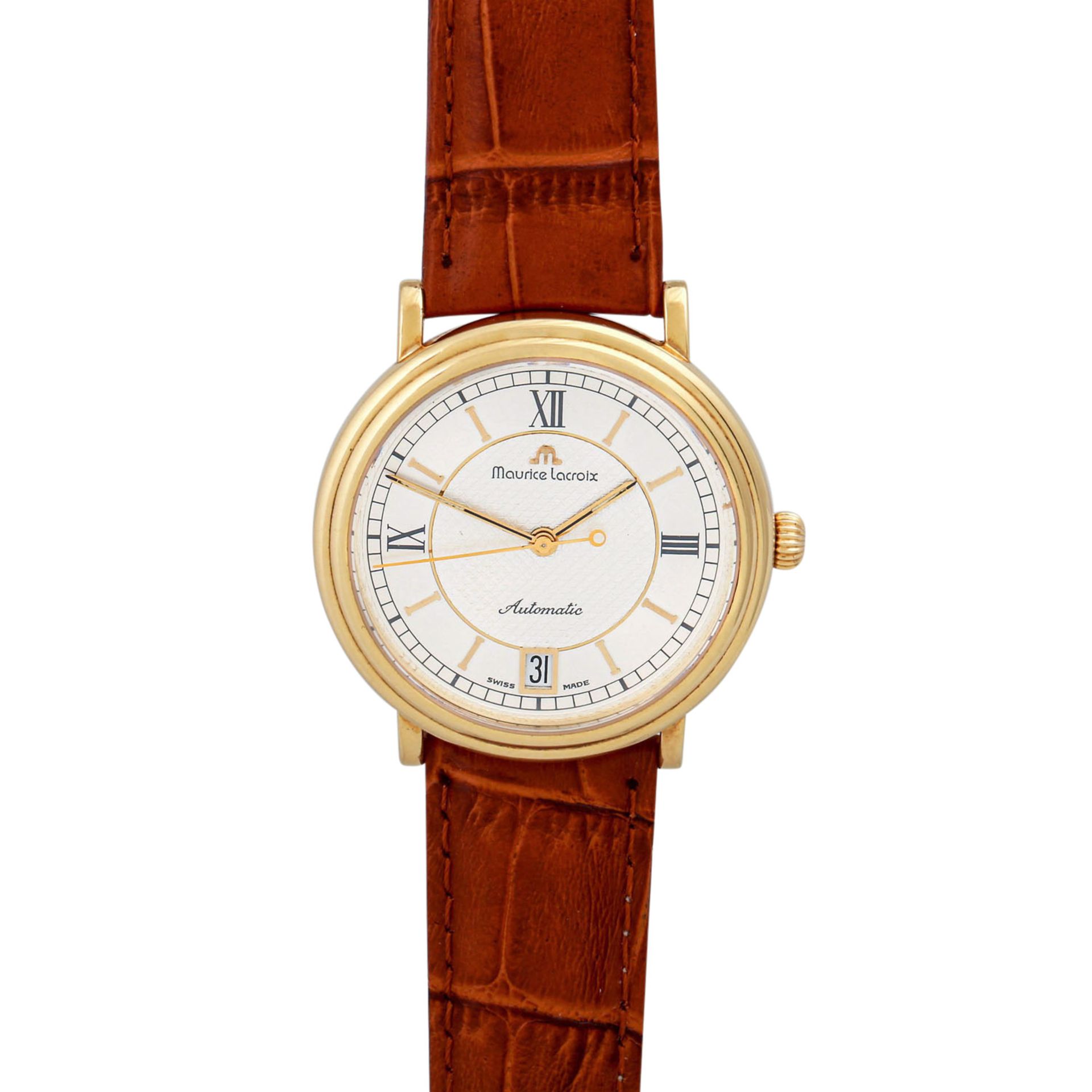 MAURICE LACROIX "Les Classiques", Ref.: 11661. Herrenuhr.Gold 18K. Automatic-Werk. Lederband mit