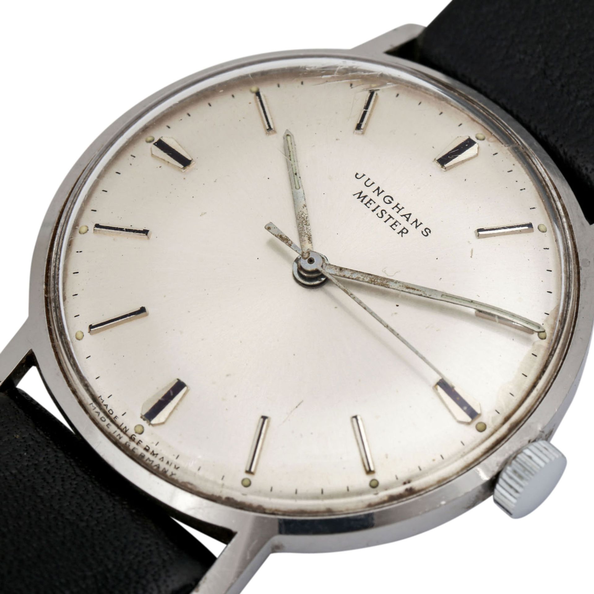 JUNGHANS Meister Vintage. Herrenuhr.Edelstahl. Handaufzug-Werk. Lederband mit Stiftschließe. - Bild 5 aus 5