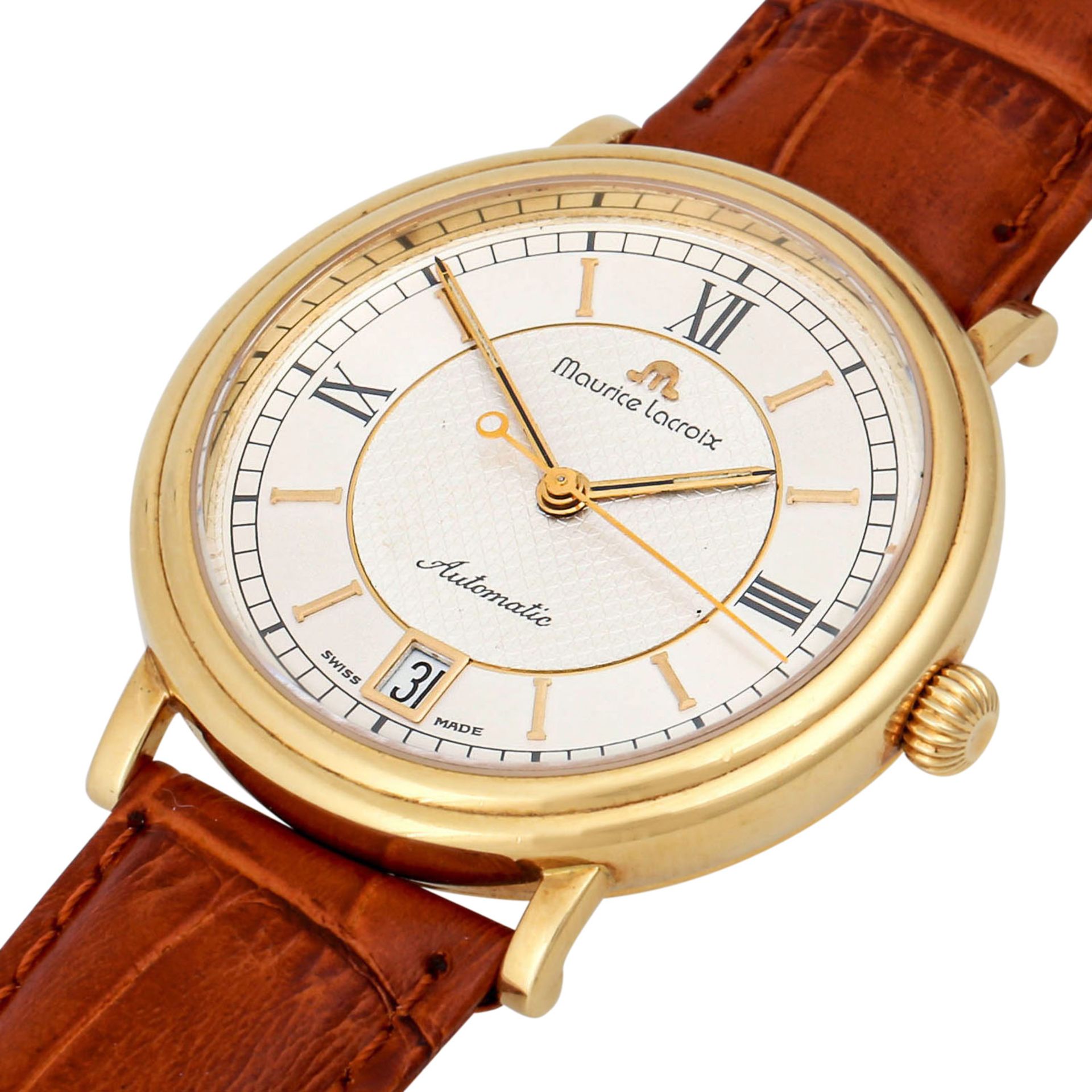 MAURICE LACROIX "Les Classiques", Ref.: 11661. Herrenuhr.Gold 18K. Automatic-Werk. Lederband mit - Bild 5 aus 5