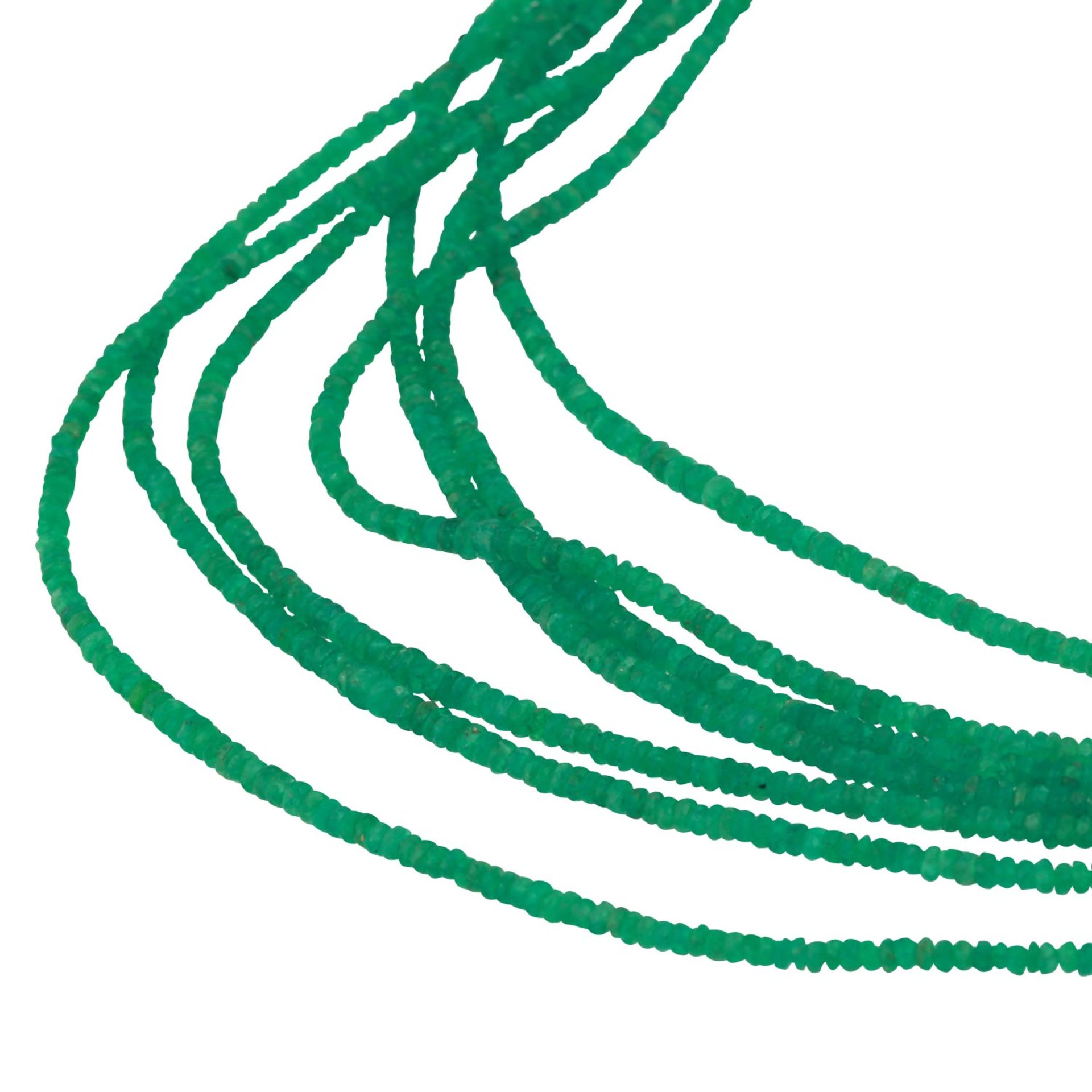 Smaragdcollier 7-reihig,NP: 6.900 €, fac. Rondelle, mit Magnetsteckschließe aus GG 18K, L: ca. 44 - Bild 4 aus 5