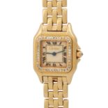 CARTIER Panthère Vintage. Damenuhr.Gold 18K. Lünette mit Diamanten. Quarz-Werk. Deutliche