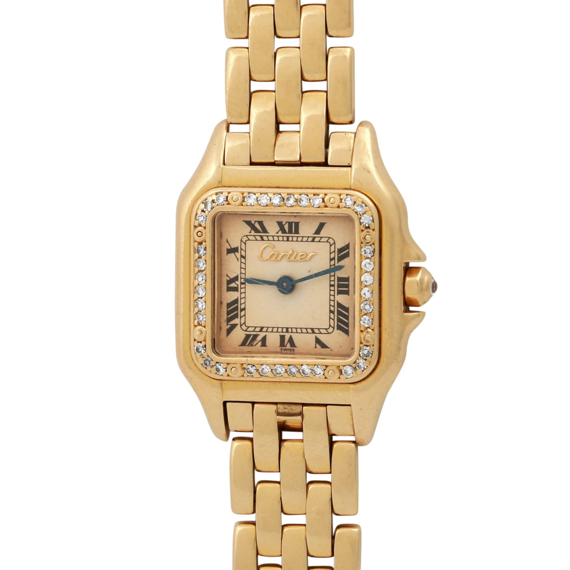 CARTIER Panthère Vintage. Damenuhr.Gold 18K. Lünette mit Diamanten. Quarz-Werk. Deutliche