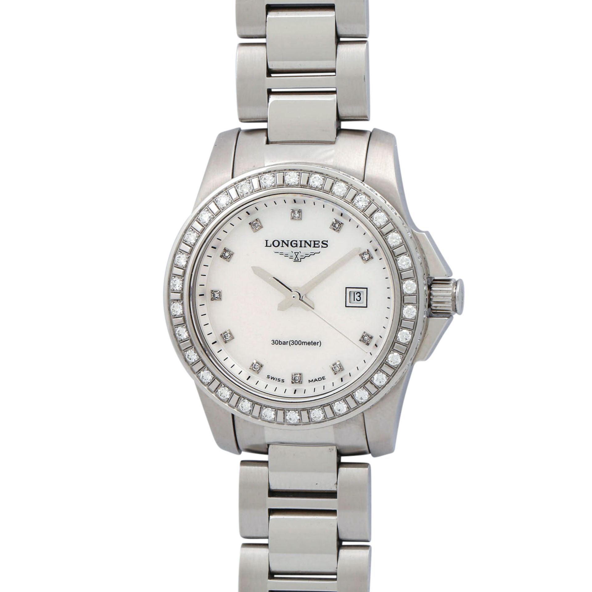 LONGINES Conquest Lady, Ref. L32580886. Damenuhr.Edelstahl. Lünette mit 60 Diamanten.