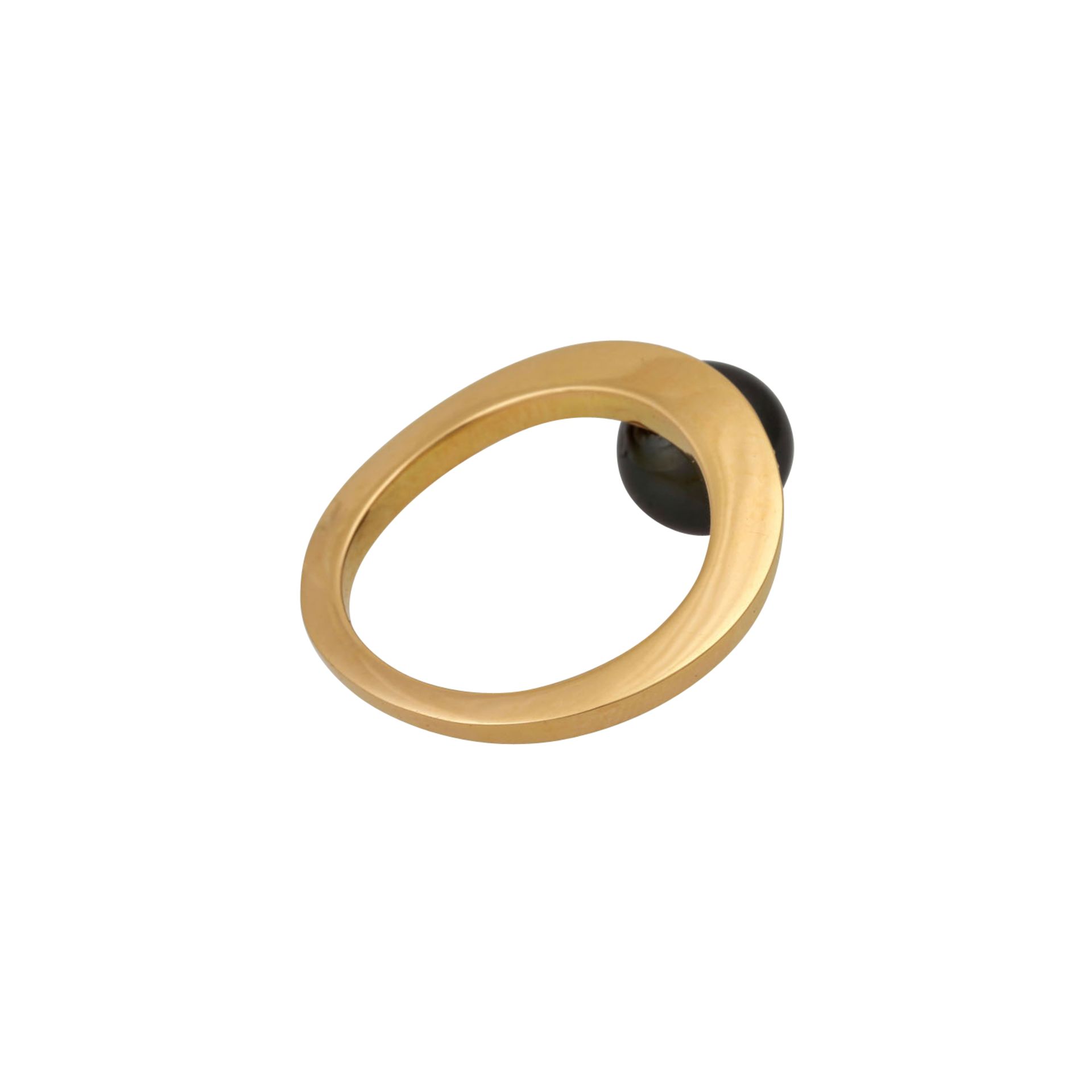 Ring mit schwarzer Tahitiperle und 9 kleine Brillanten, zus. ca. 0,25 ct,Zuchtperle ca. 8,2 mm, - Bild 3 aus 4