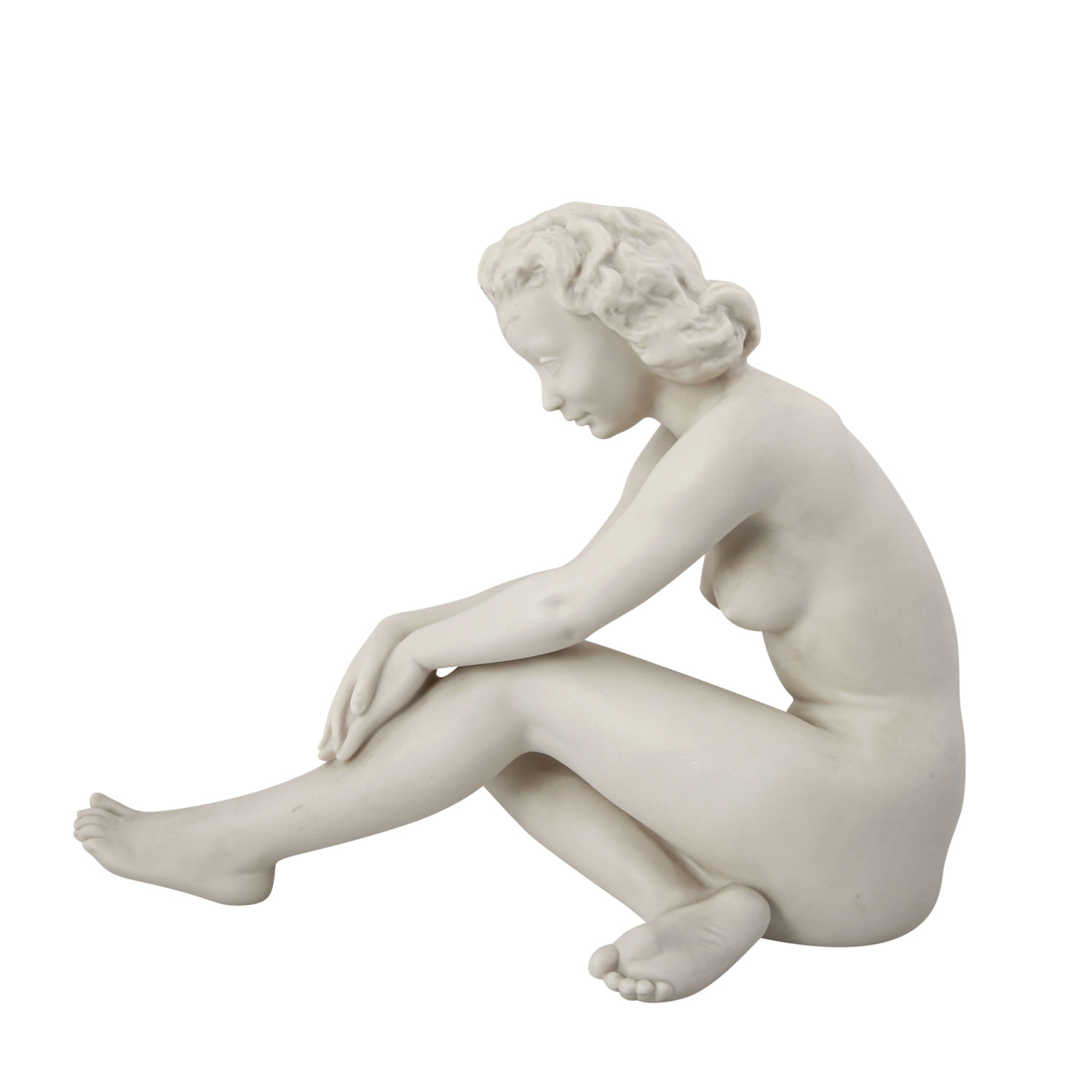 HUTSCHENREUTHER 'Die Sitzende', 20. Jhd..Bisquitporzellan, sitzender Frauenakt, die Hände auf dem - Image 3 of 6