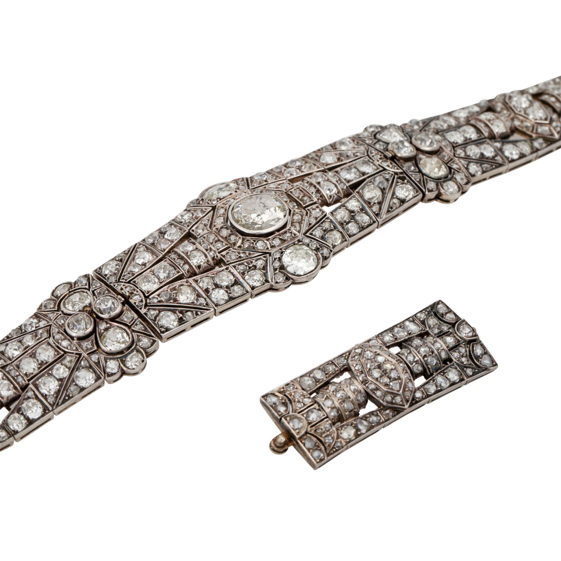 Art Déco Armband besetzt mit zahlreichen Diamanten ca. 30 ct, - Bild 5 aus 8