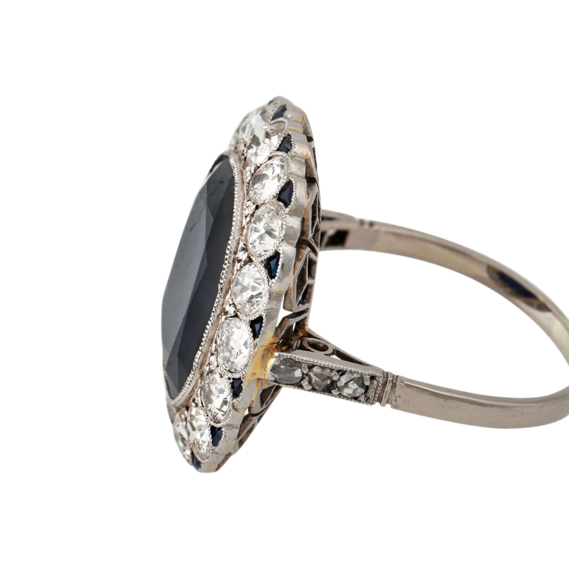 Ring mit dunkelblauem Saphir, ca. 7 ct, antik facettiert - Bild 5 aus 6