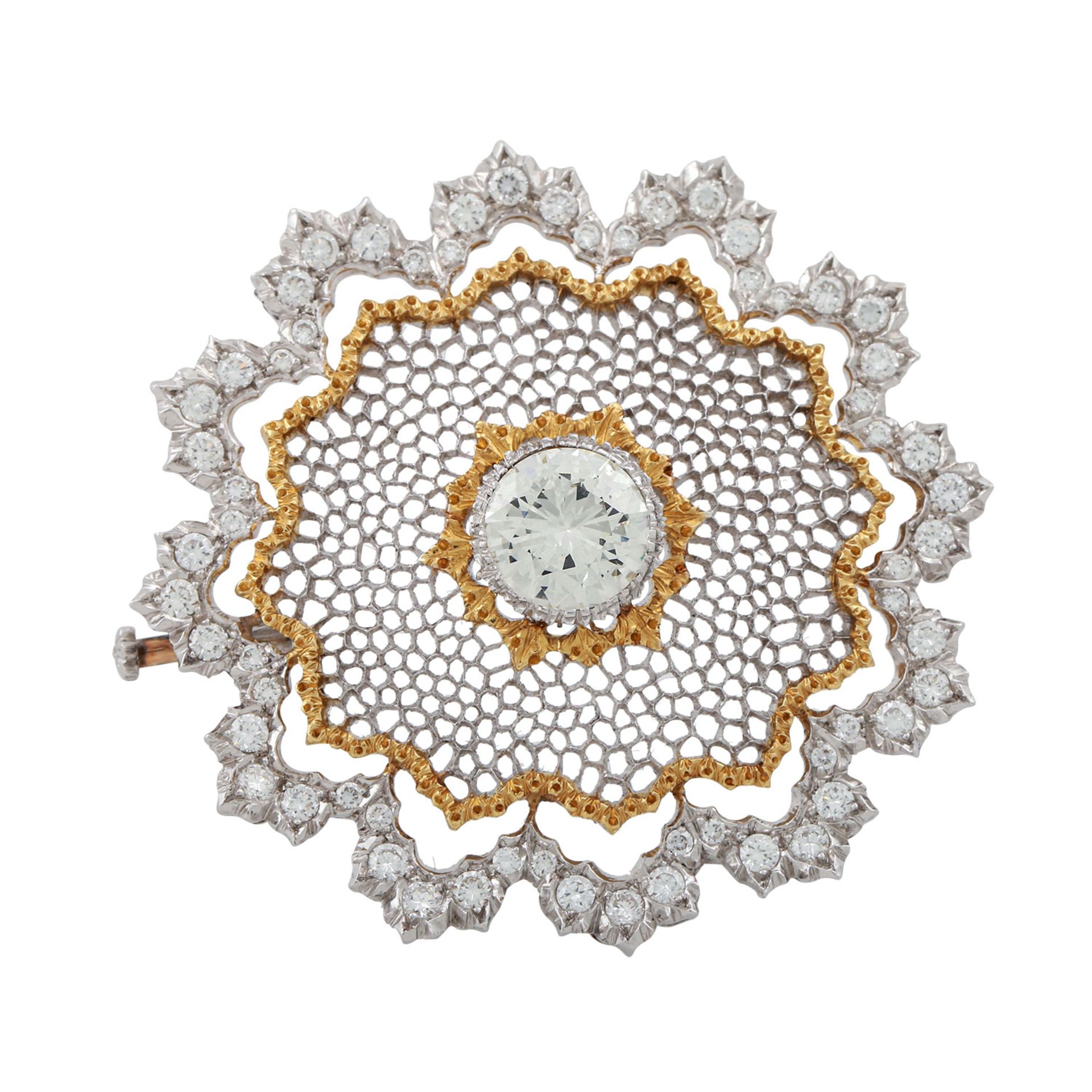 BUCCELLATI Sternbrosche Collection "Tulle" mittig mit Brillant von ca. 2 ct,