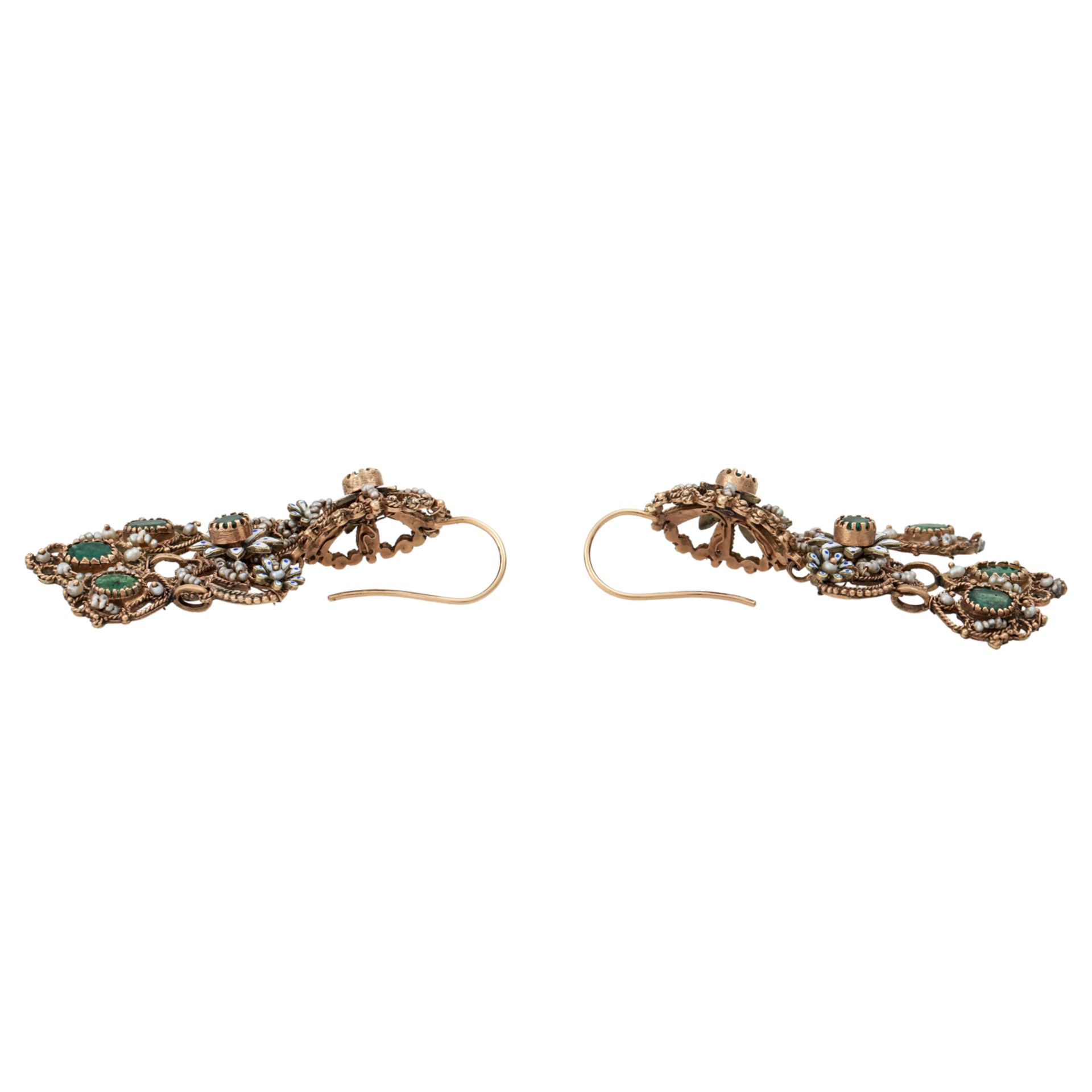 Barock Ohrringe mit Smaragden, kleinen Naturperlchen - Bild 4 aus 5
