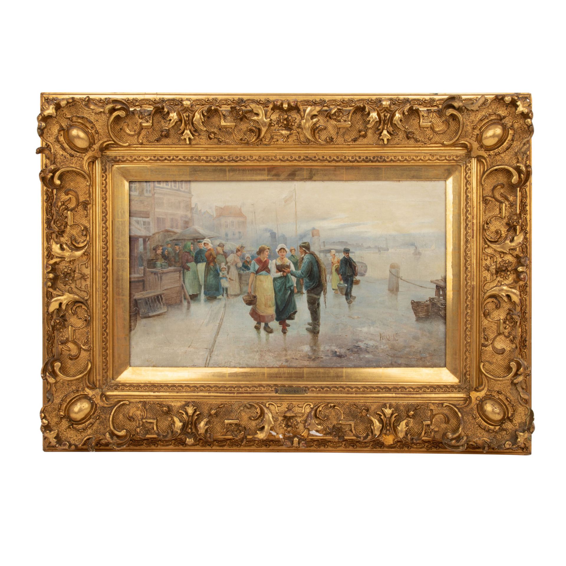 NORBERT (Maler/in 19./20. Jh.), "Markt an holländischem Hafen", - Bild 2 aus 4