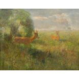 DOMBROWSKI, CARL RITTER von (Schloss Ullitz 1872-1951 Obermenzing/München), "Rehe auf Wiese",Rehbock