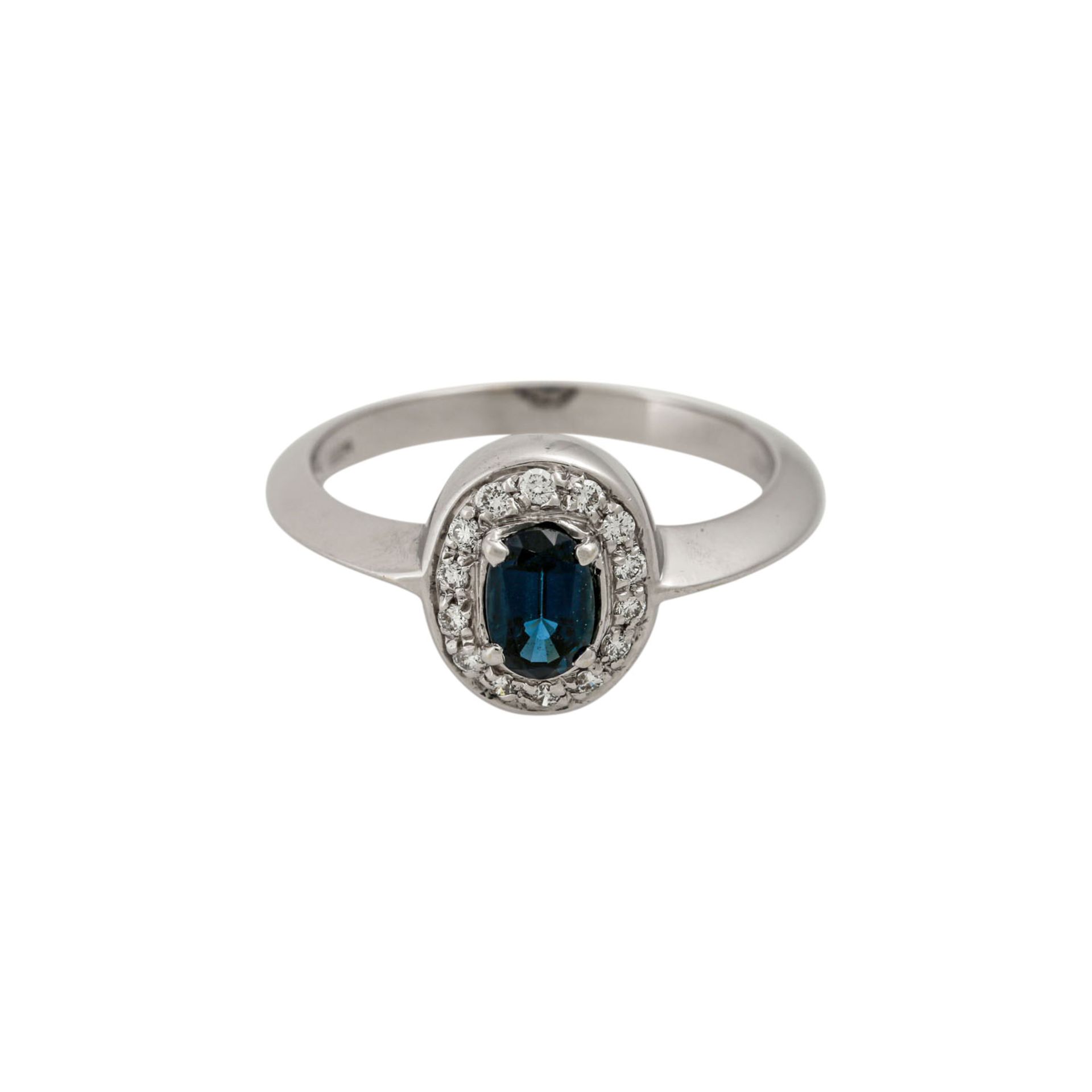 Ring mit oval facettiertem Saphir umgeben von Brillanten, zus. ca. 0,14 ct, - Bild 2 aus 4