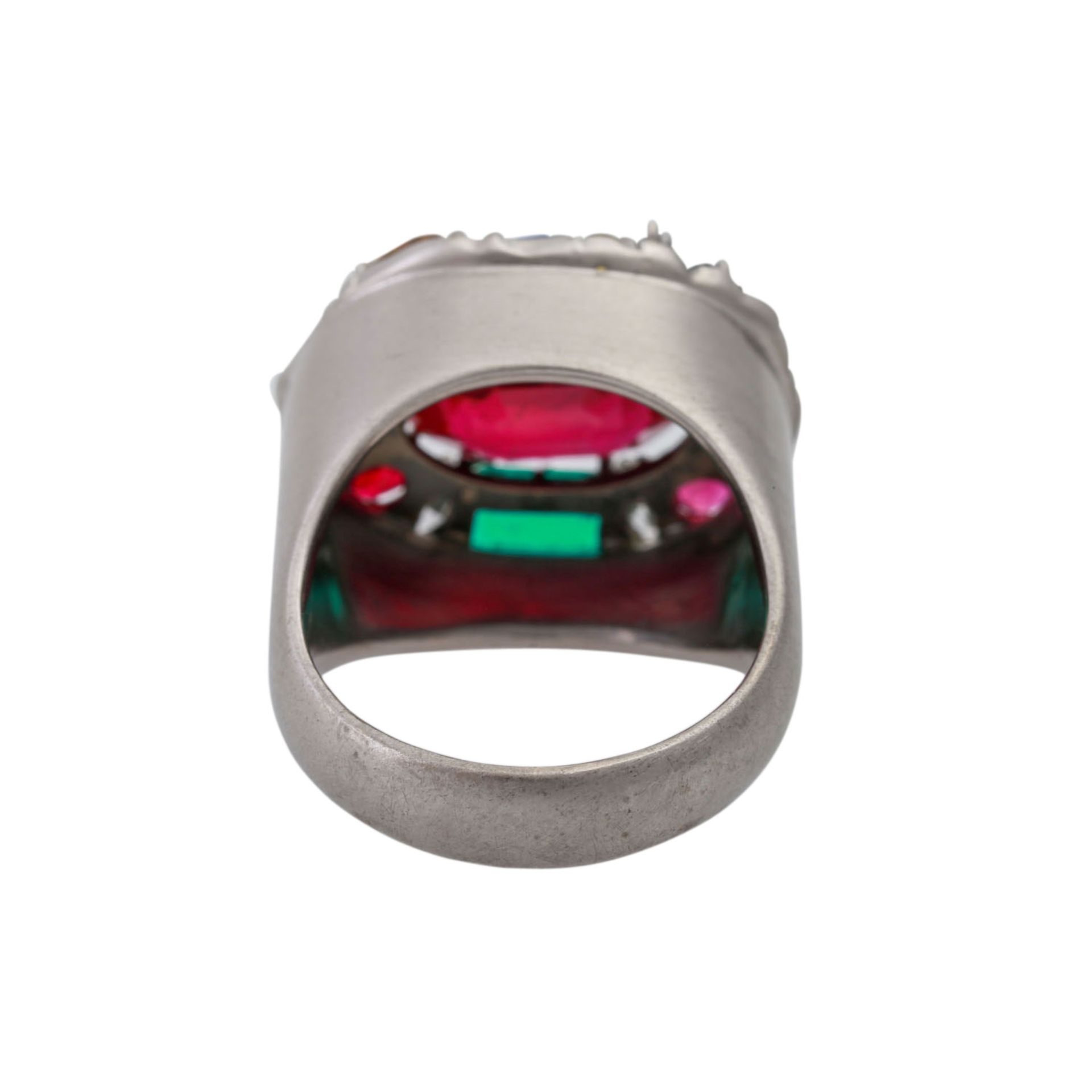 Unikat-Ring mit div. Farbsteinen und 7 Diamantnavettes, - Bild 4 aus 5